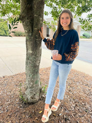 Millie Navy & Orange Tiger Print in Sequins Long Sleeve Sweatshirt