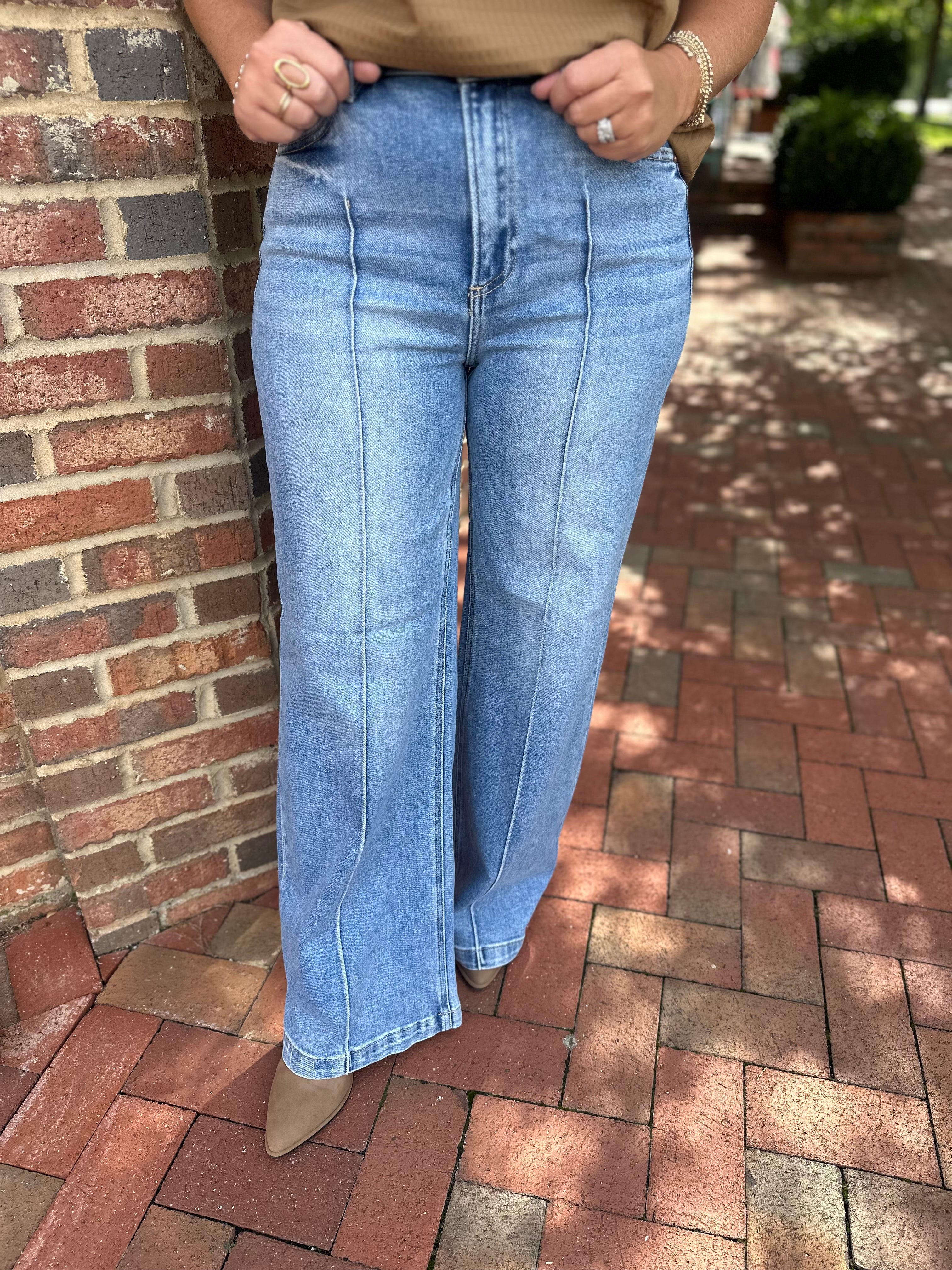 Ava High Waist Wide Leg Pintuck Detailed Jeans
