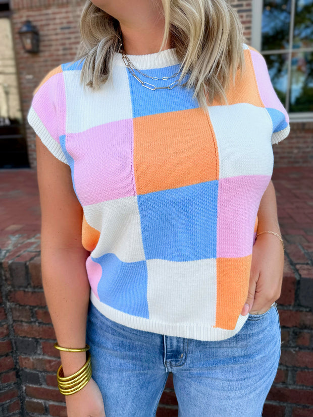 Nothing Wrong Pattern Cap Sleeve Knit Top