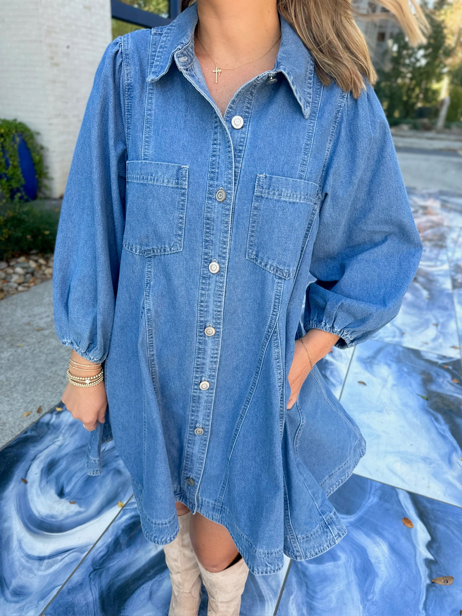 I’ve Been Dreaming Of Denim Button Down Half Sleeve Mini Dress