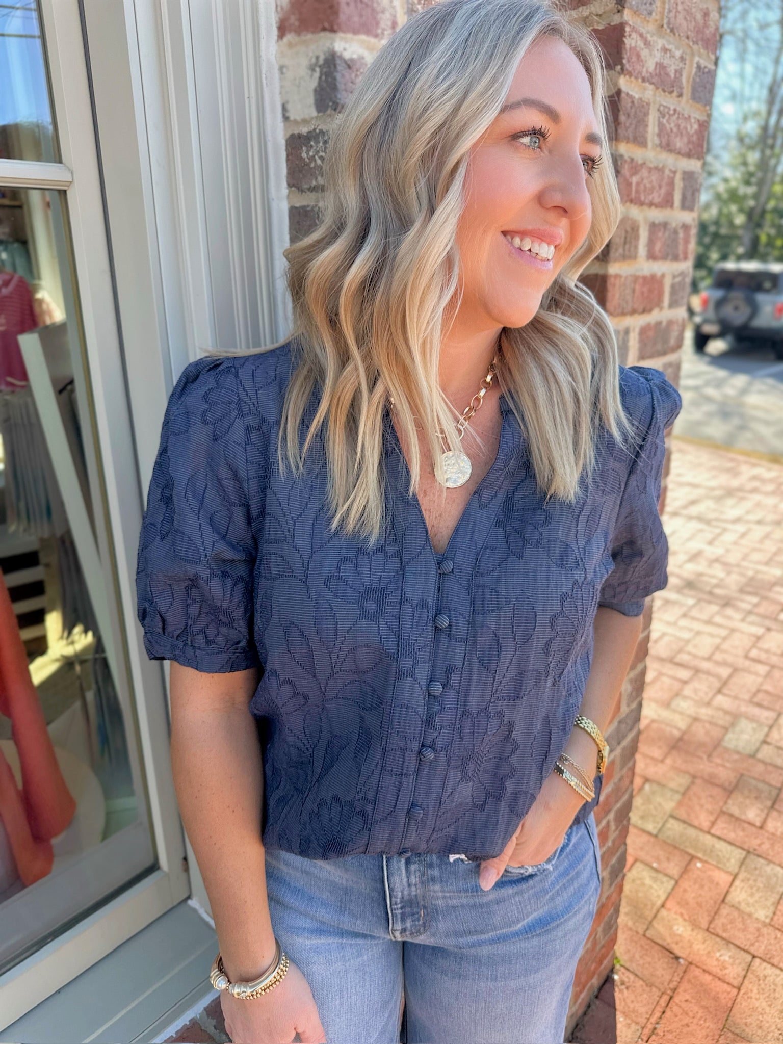 More Than A Memory Button Down Textured Top