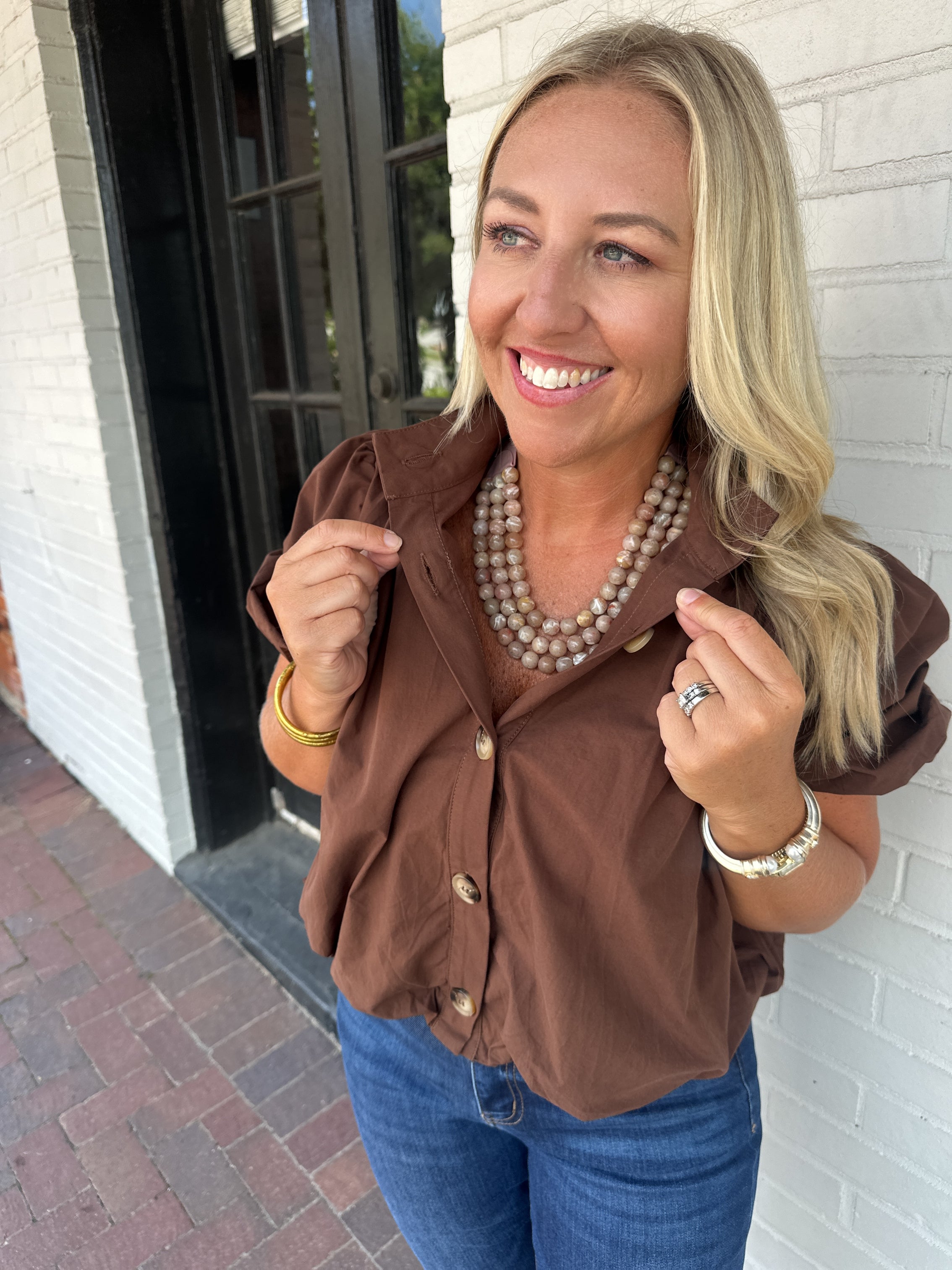 Sweet Escape Button Down Bubble Top