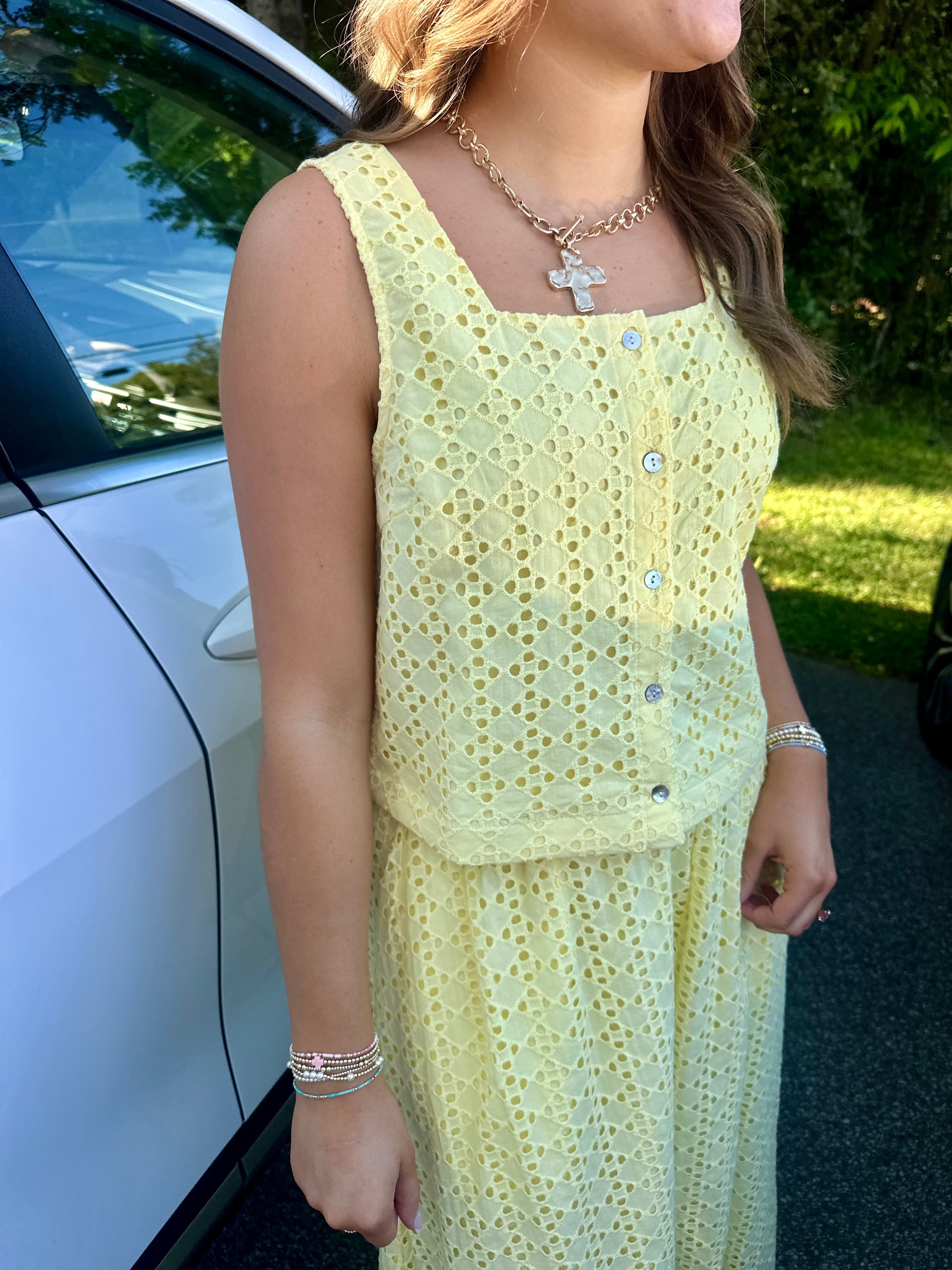 Sunny Days Eyelet Midi Skirt Set