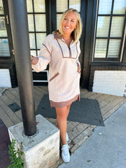 Back To The Basics Long Sleeve Textured Dress-Light Taupe