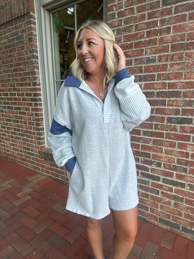 Take Me Away French Terry Color-Block Oversized Romper