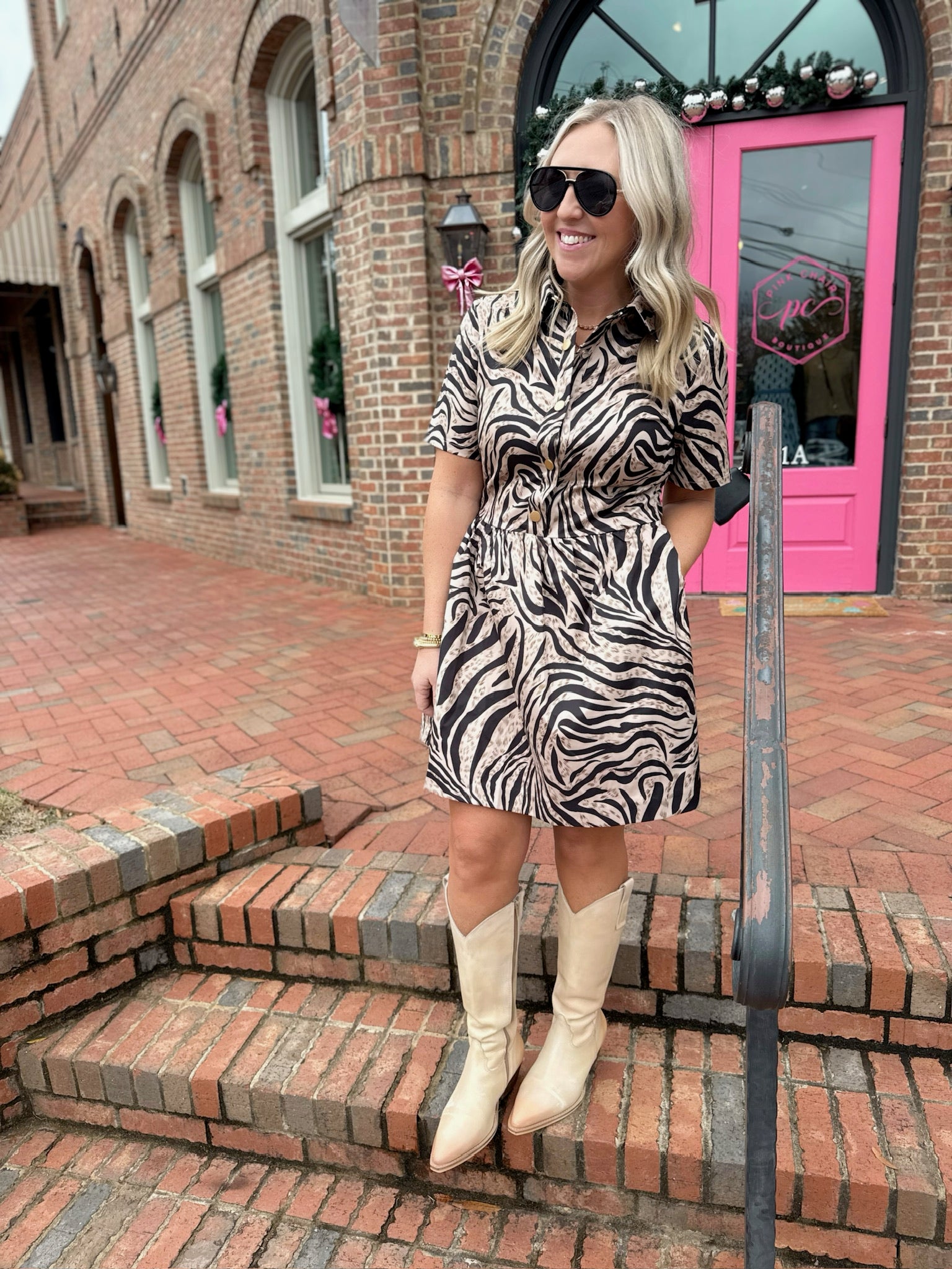 Let It Be Zebra Print Short Sleeve Mini Dress