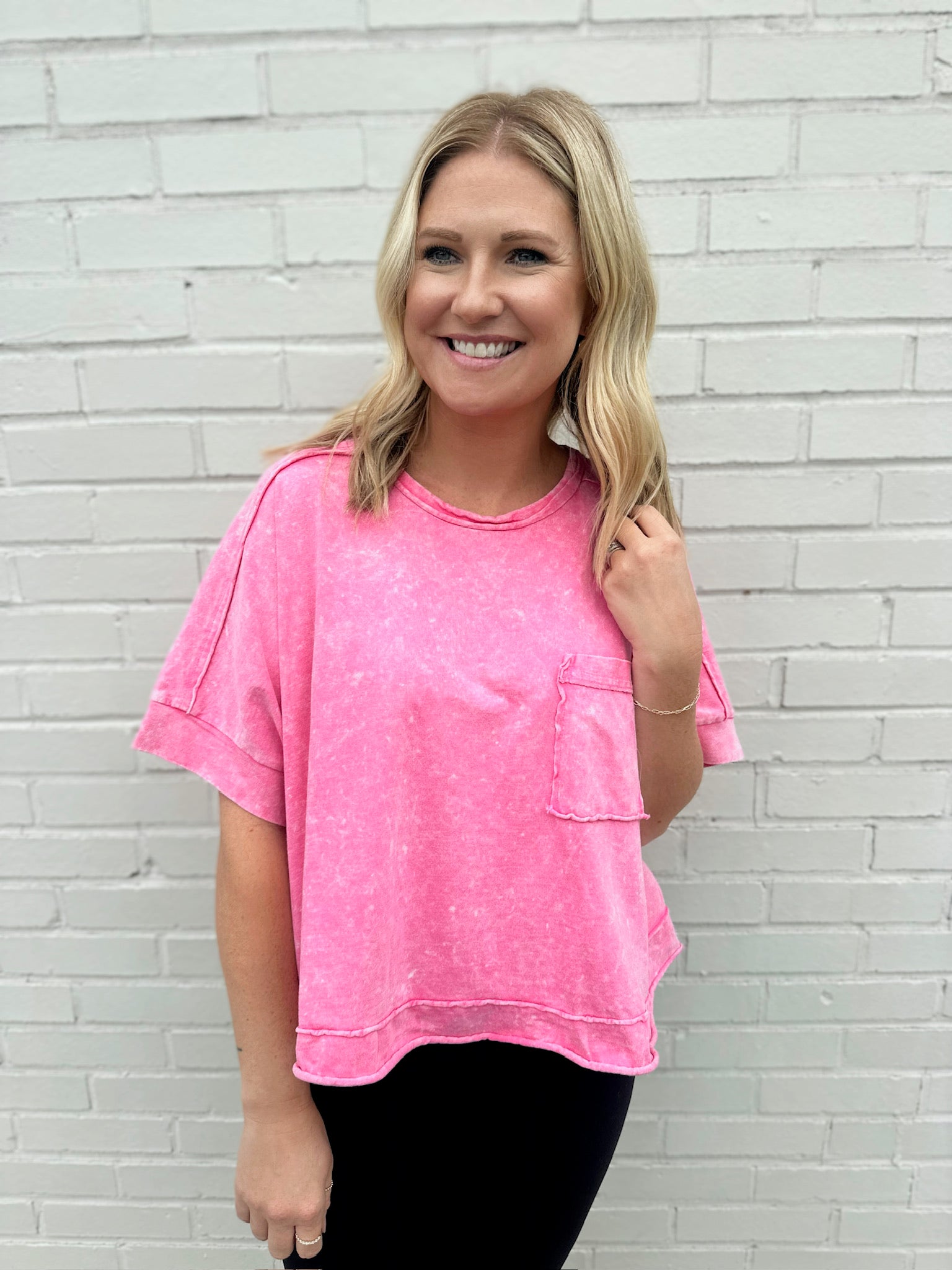 Two Step Washed Soft Crop Oversized T-Shirt-Pink