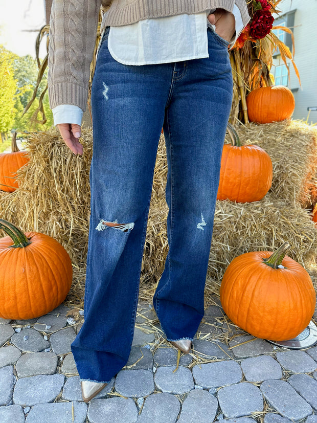 Fly Away Distressed Wide Leg Jeans