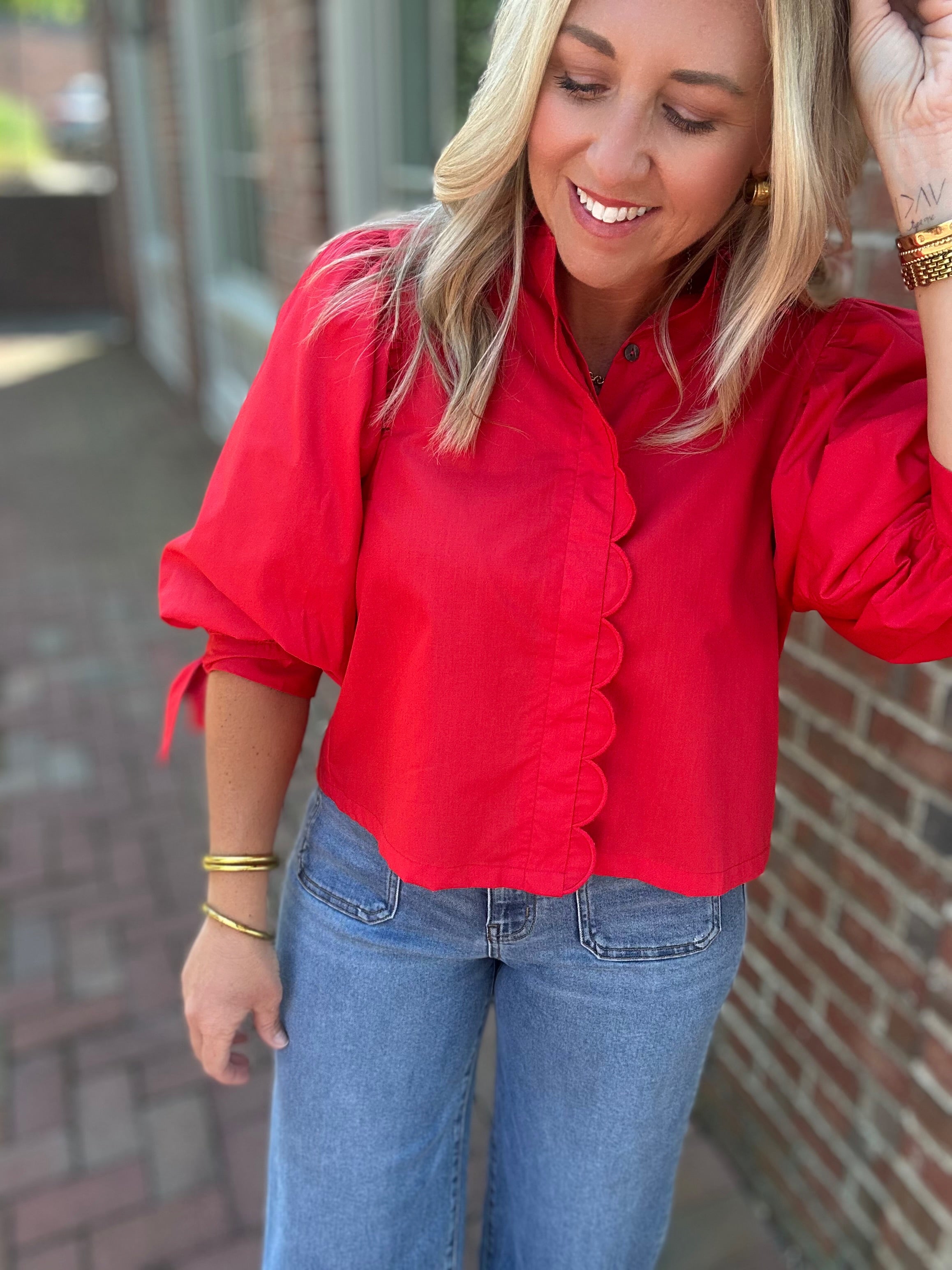 Worth My Time Button Down Collared Quarter Sleeve Top