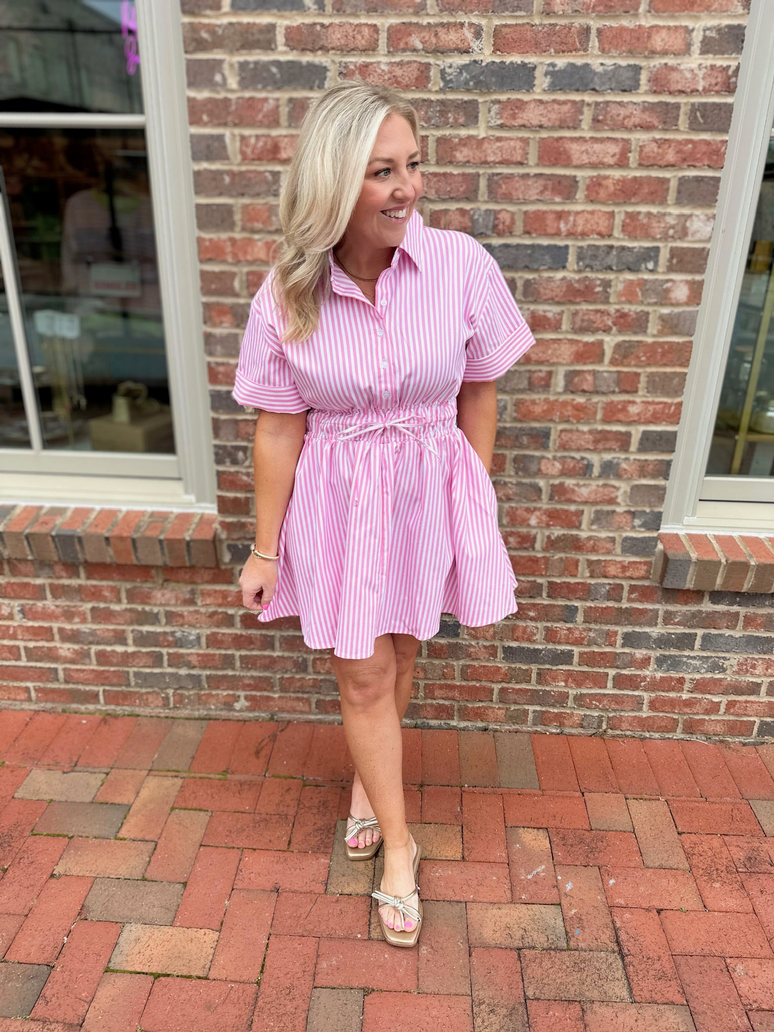 Hold Me Tight Striped Cinched Waist Mini Dress