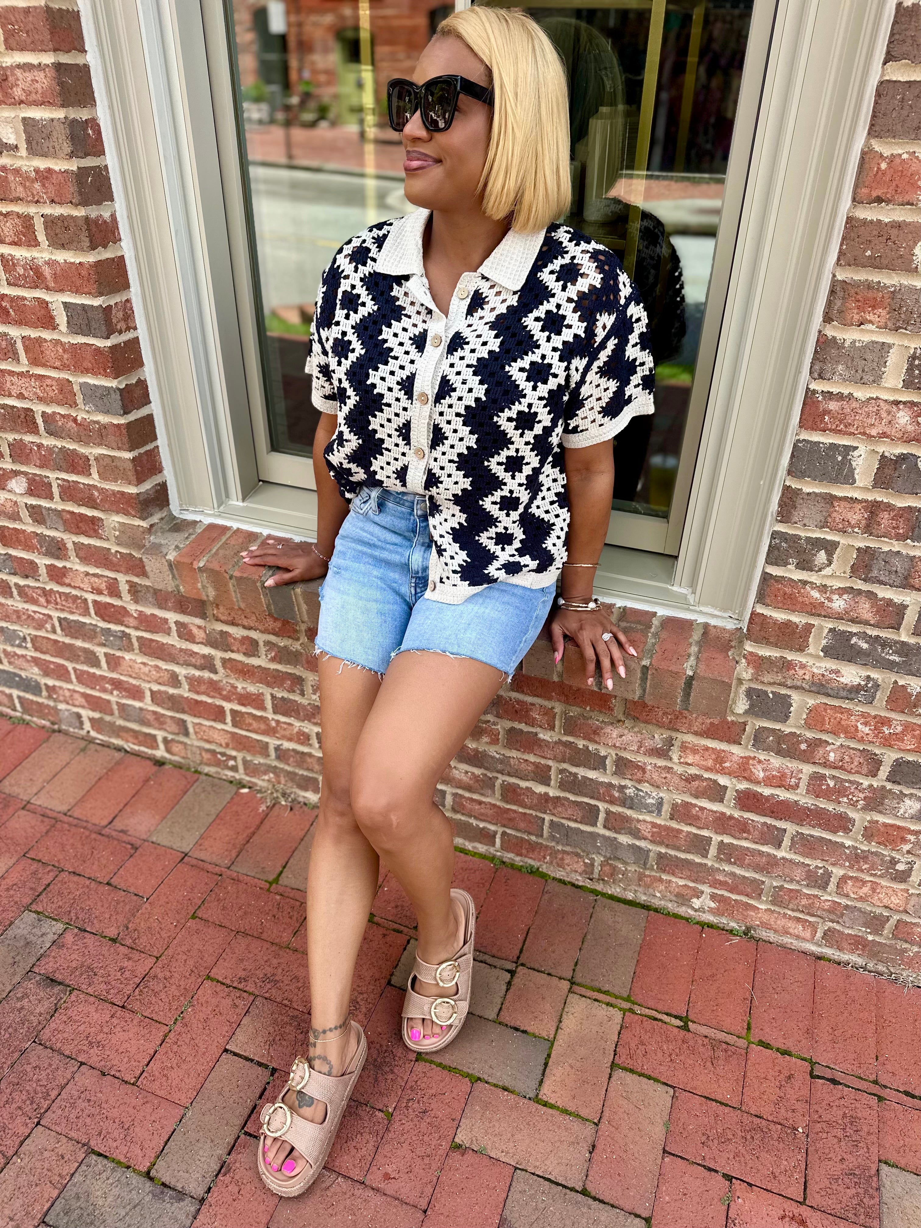 Falling Fast Crochet ButtonDown Top