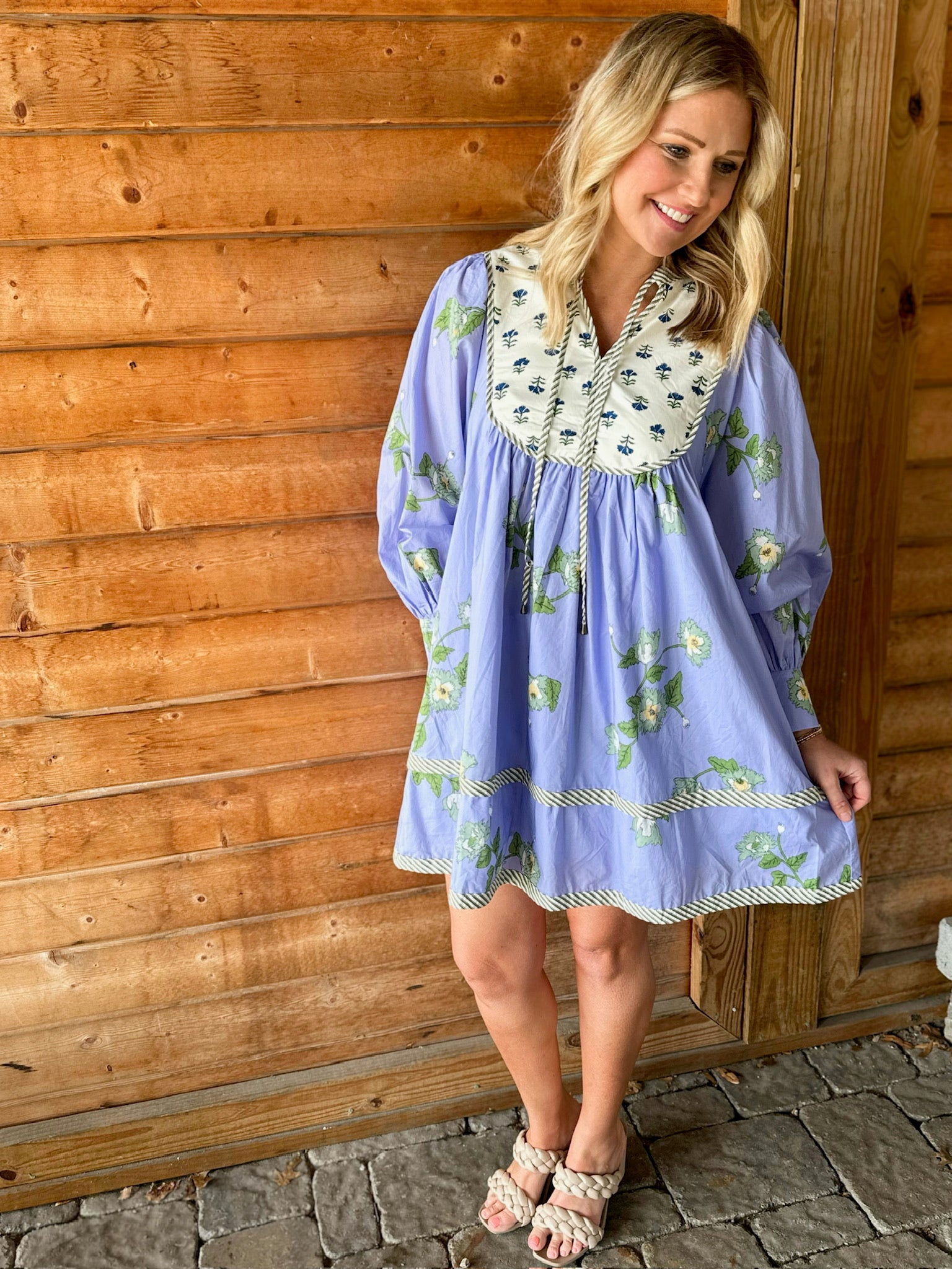 April Showers Floral Baby Doll Mini Dress in Blue