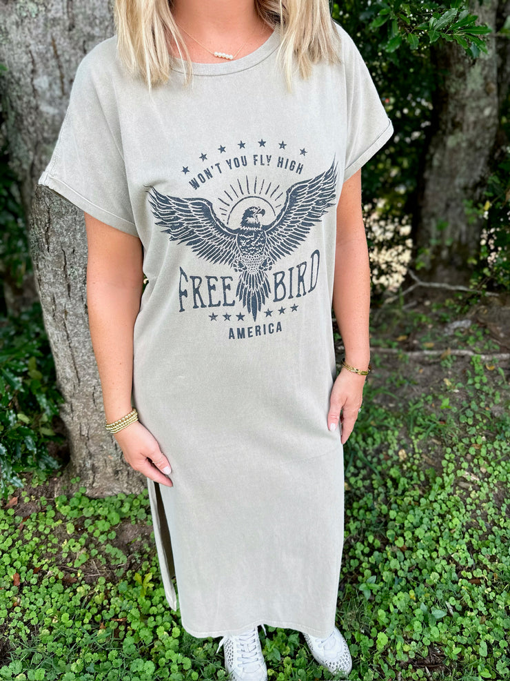 Free Bird Graphic T-shirt Midi Dress