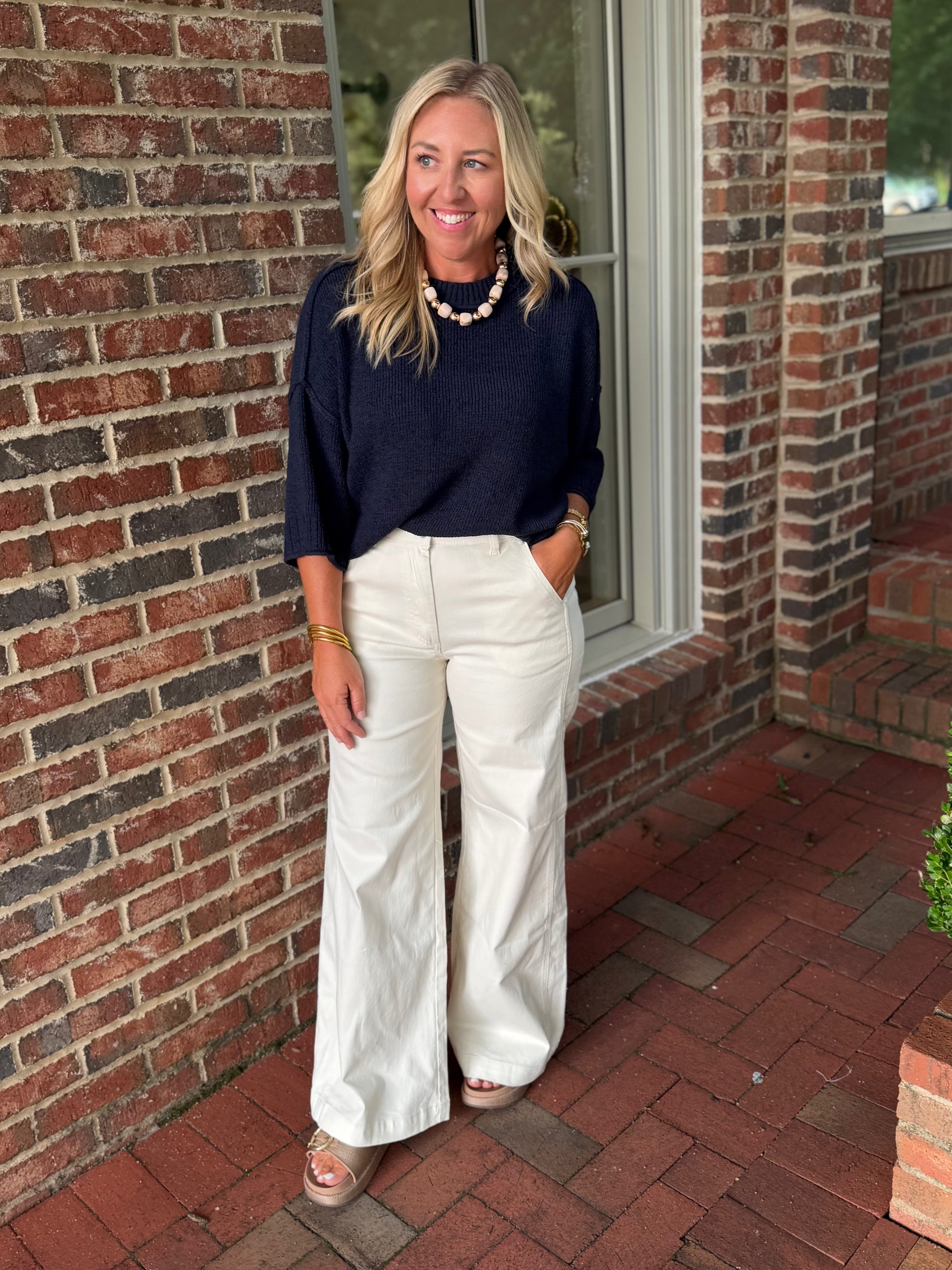 Easy Everyday Darling Crew Knit Top in Navy
