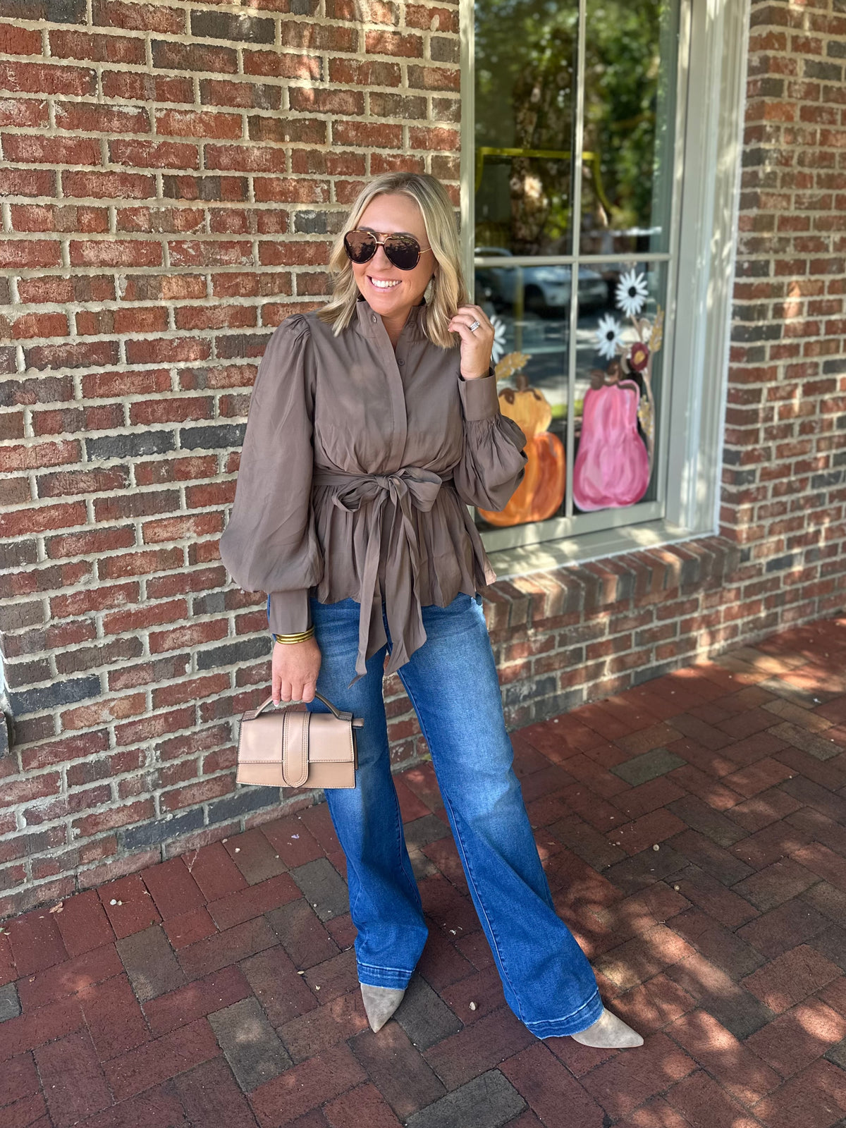 There You Are Mocha Tied Blouse