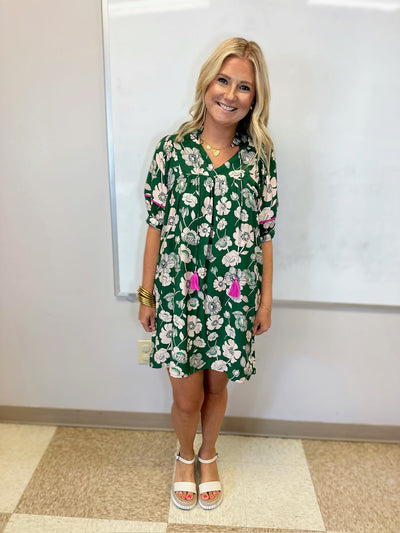 I Am Yours Floral Tie Neck Short Sleeve Midi Dress