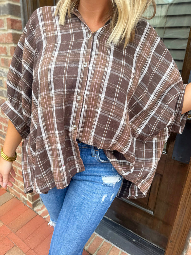 Fall Vibes Plaid Button Down Short Sleeve Top