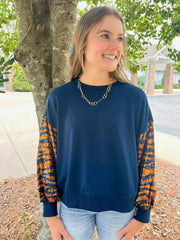 Millie Navy & Orange Tiger Print in Sequins Long Sleeve Sweatshirt