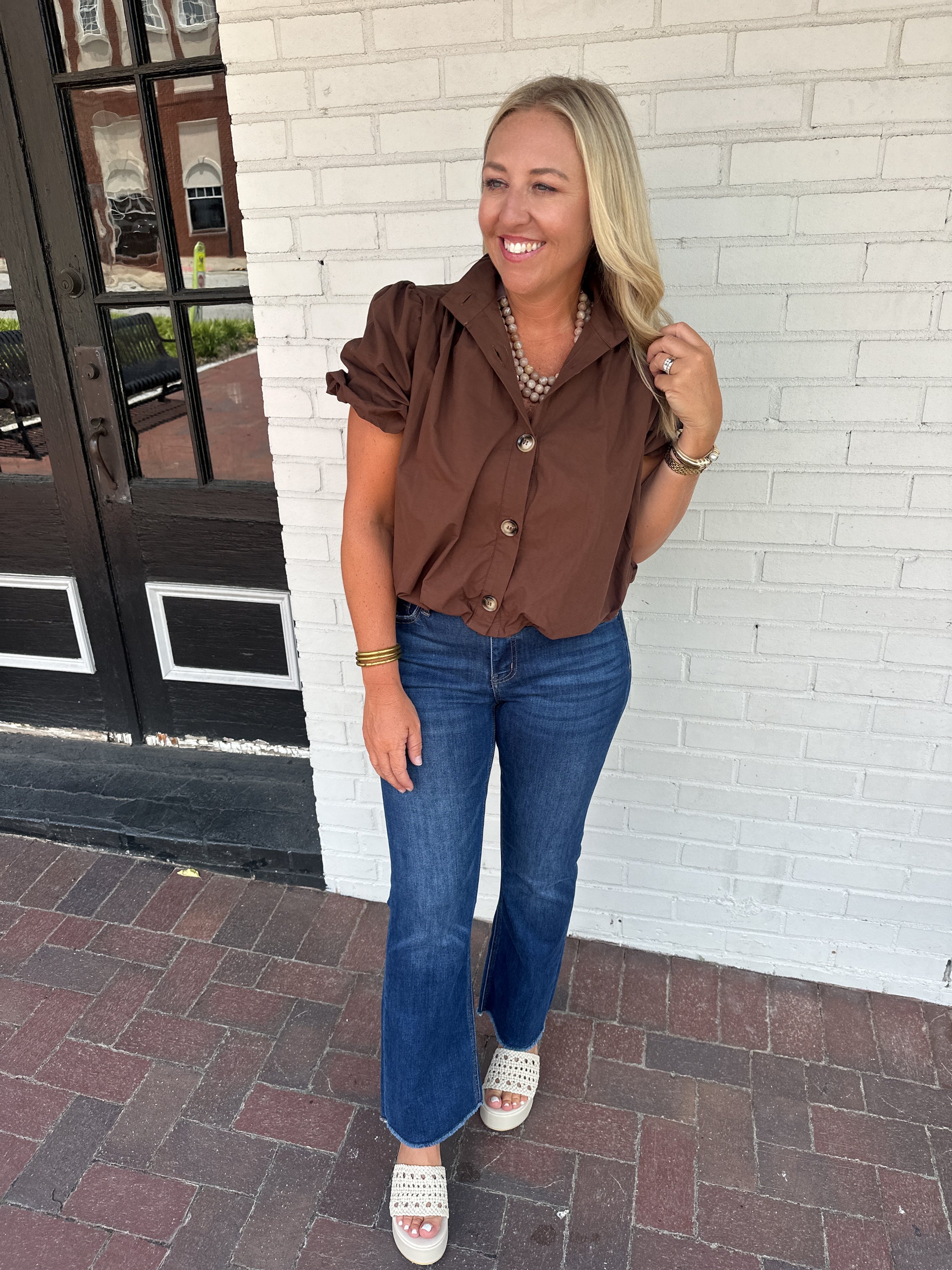 Sweet Escape Button Down Bubble Top