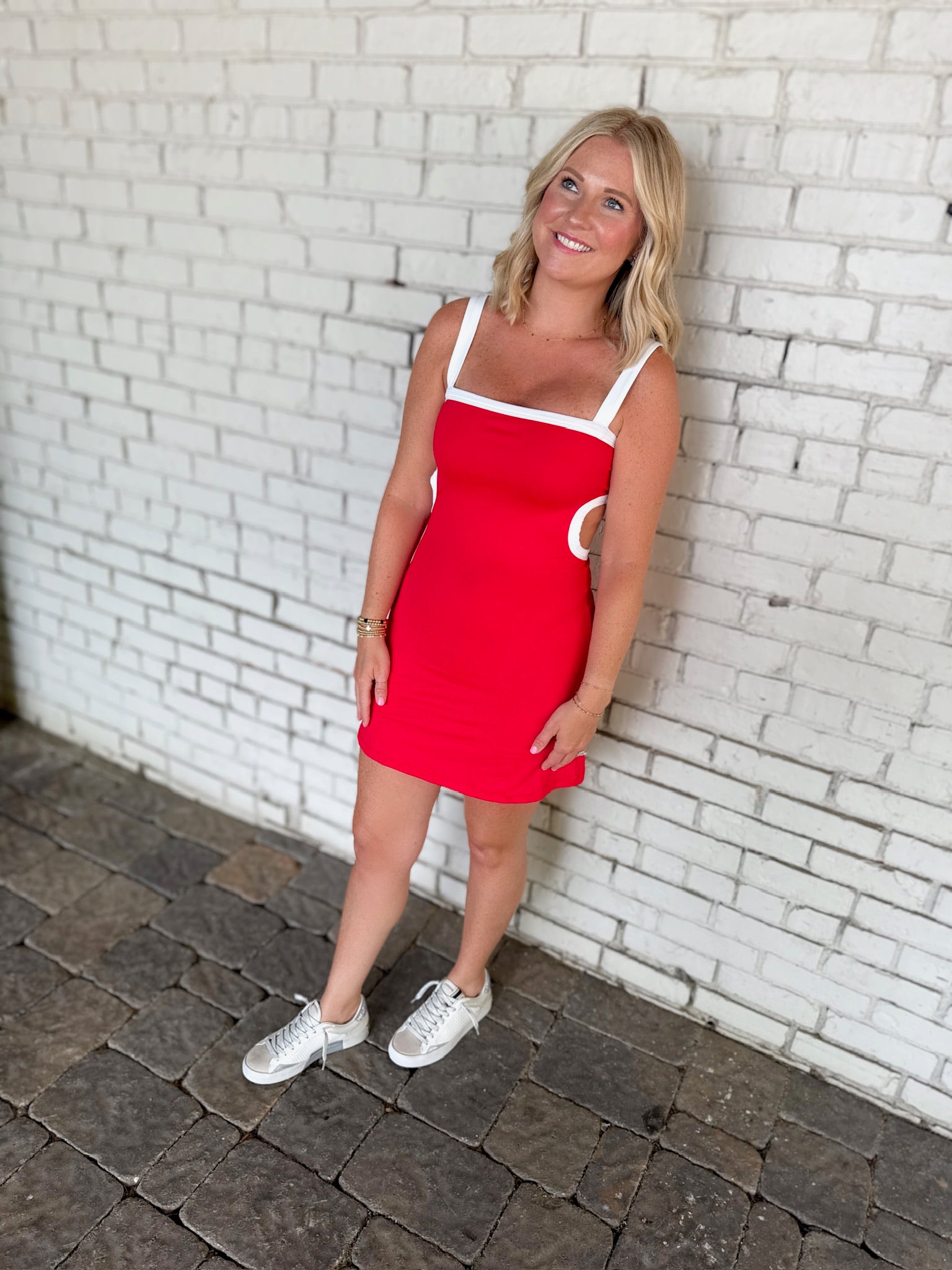 Don’t Stop Me Open Back Athletic Dress in Red