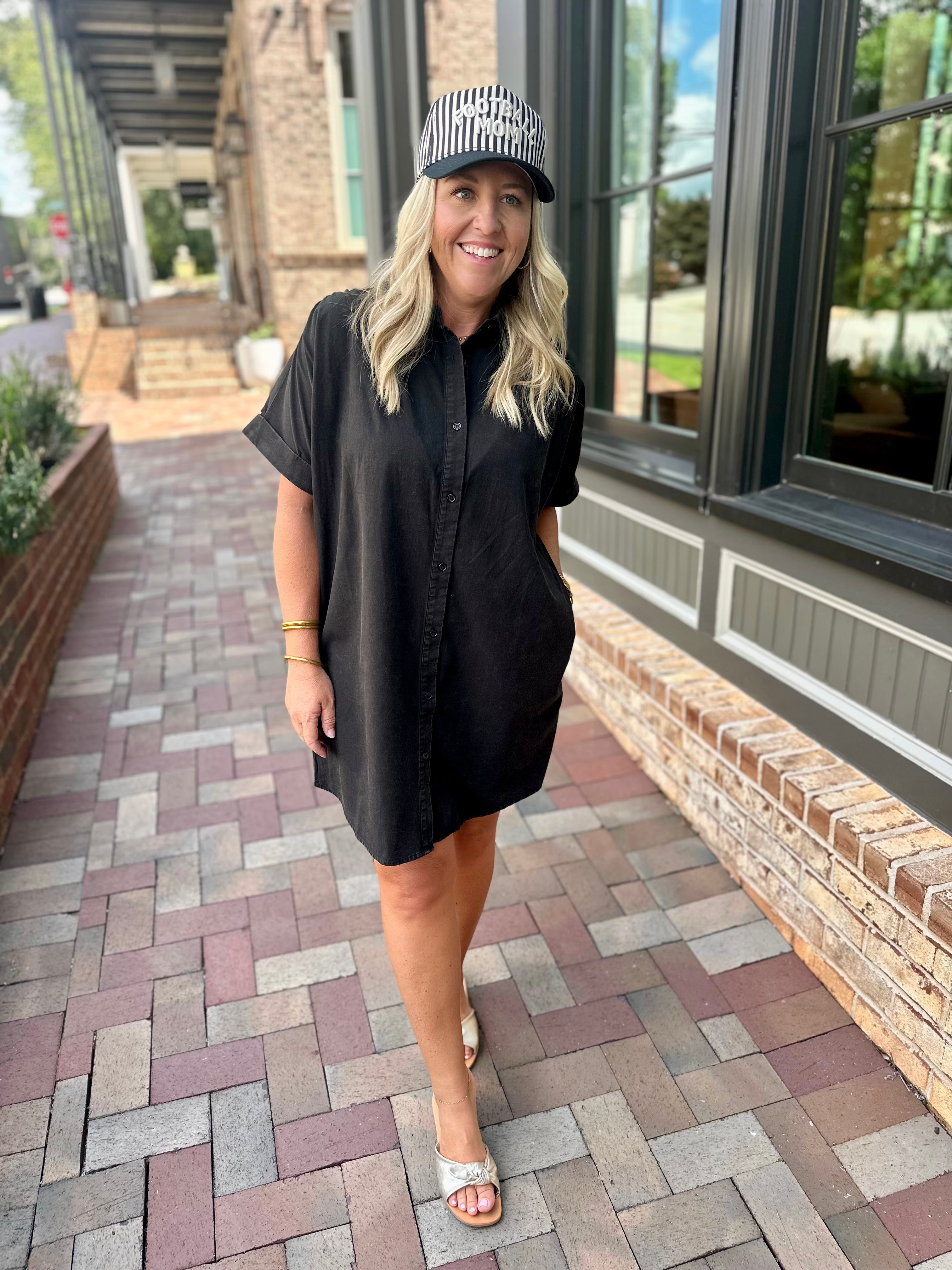 Sunday Stroll Mineral Washed Button Down Mini Shirt Dress