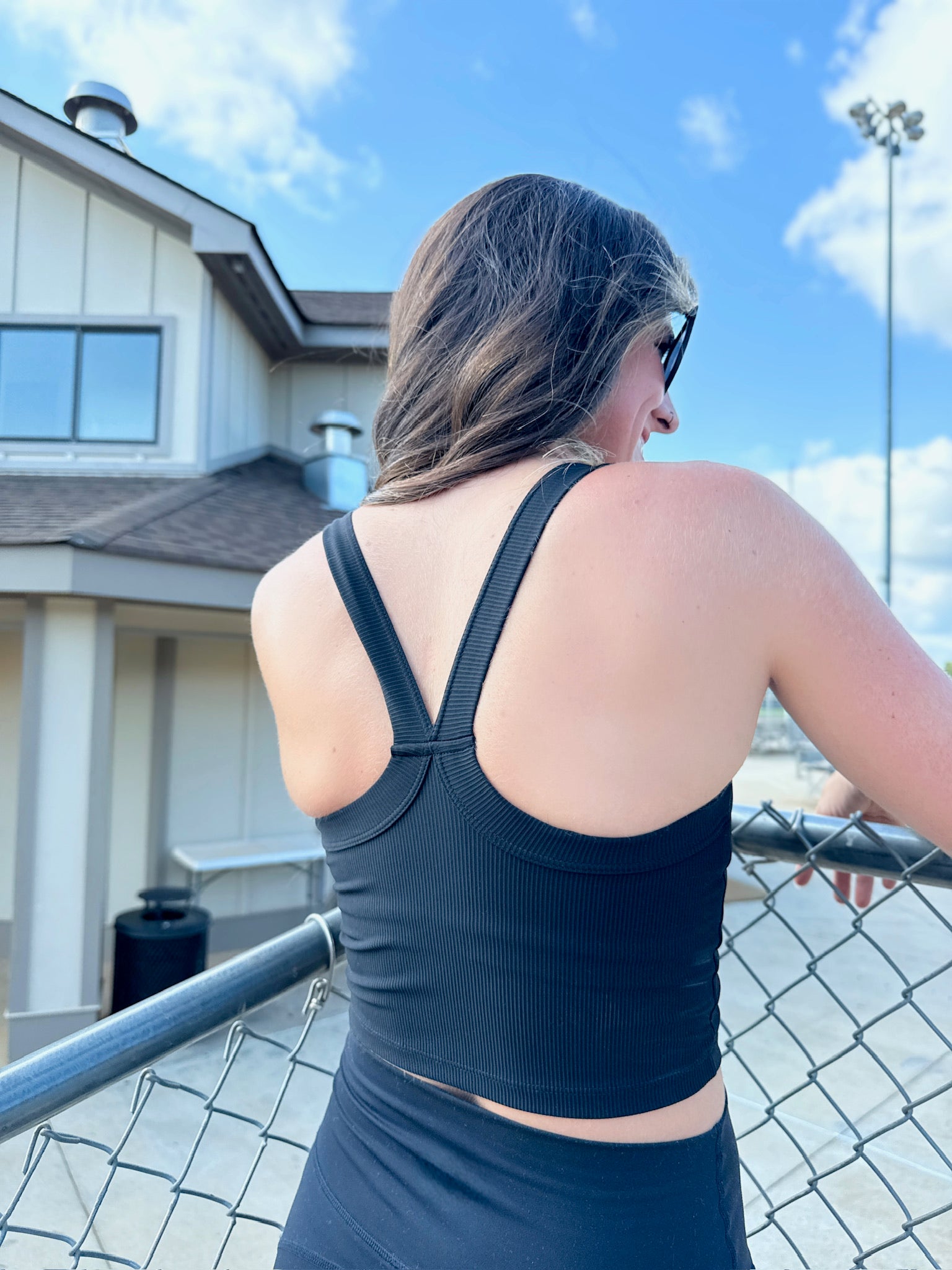 Unforgettable Ribbed Racerback Cropped Padded Tank in Black