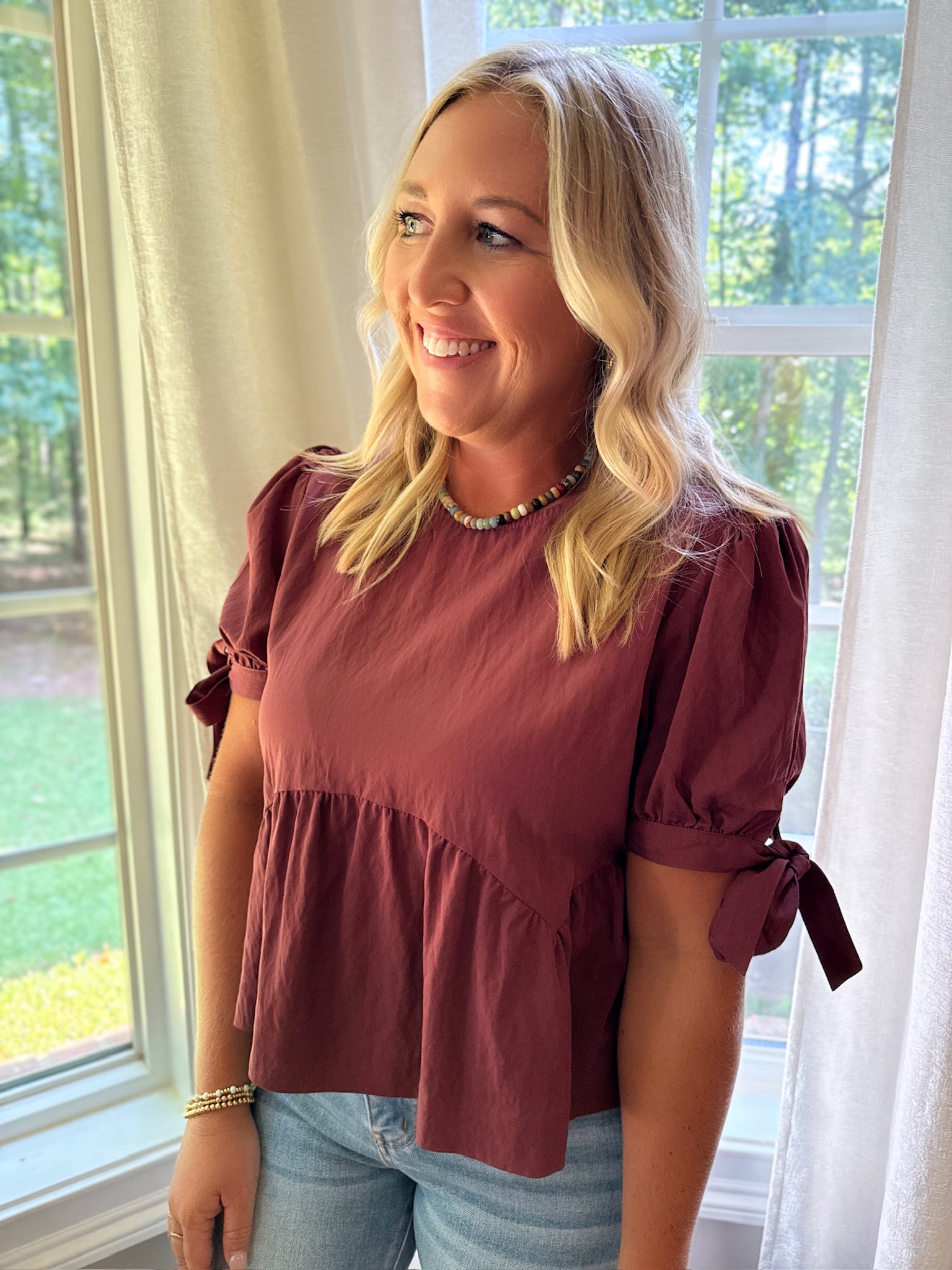 Good As I Was Puff Sleeve Top with Ties