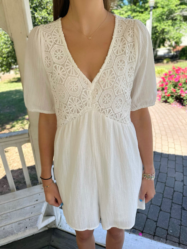 Today Is Your Day Crochet Romper-White