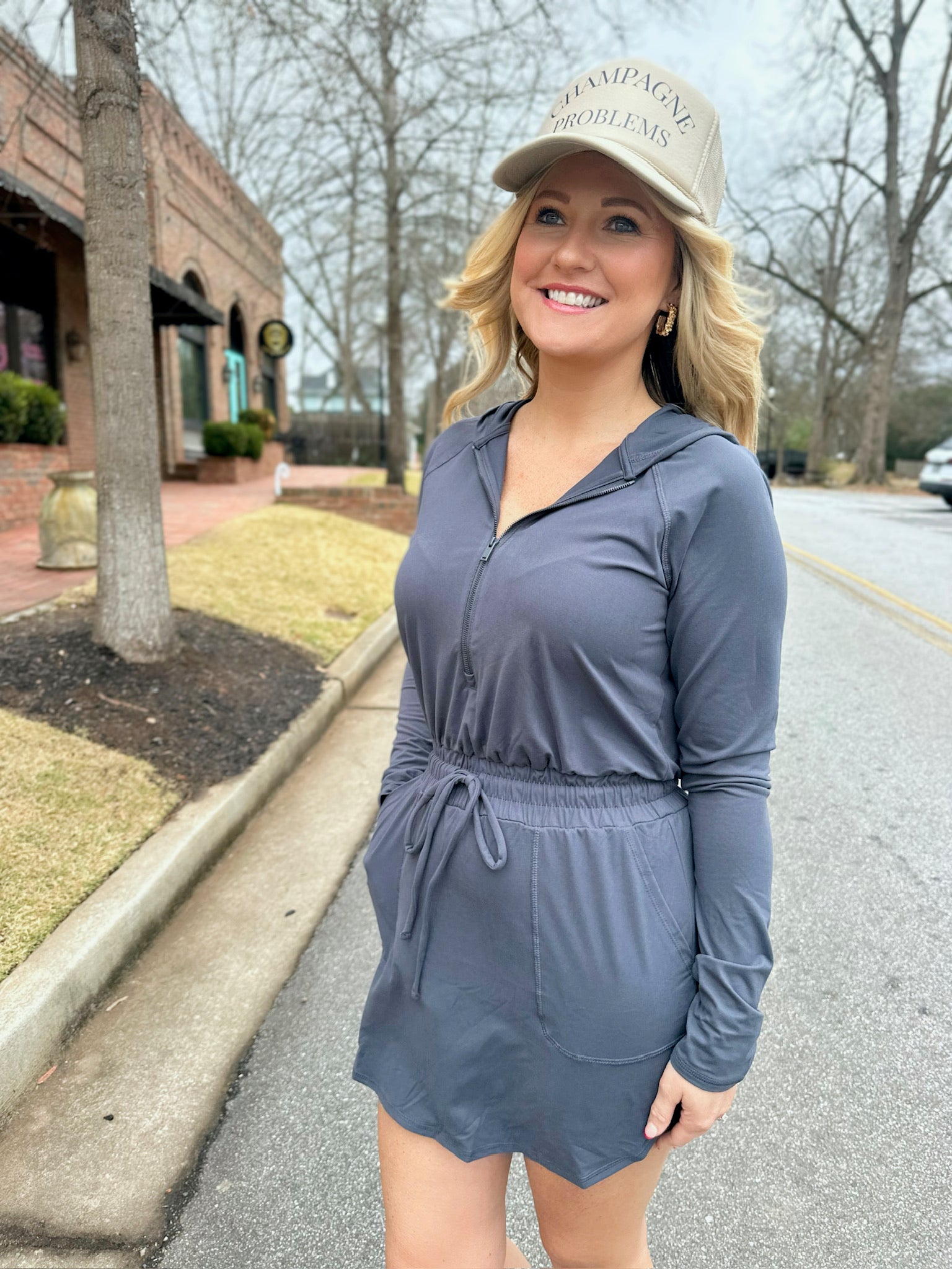 Fell in Love with Comfort Long Sleeve Skort Dress in Charcoal