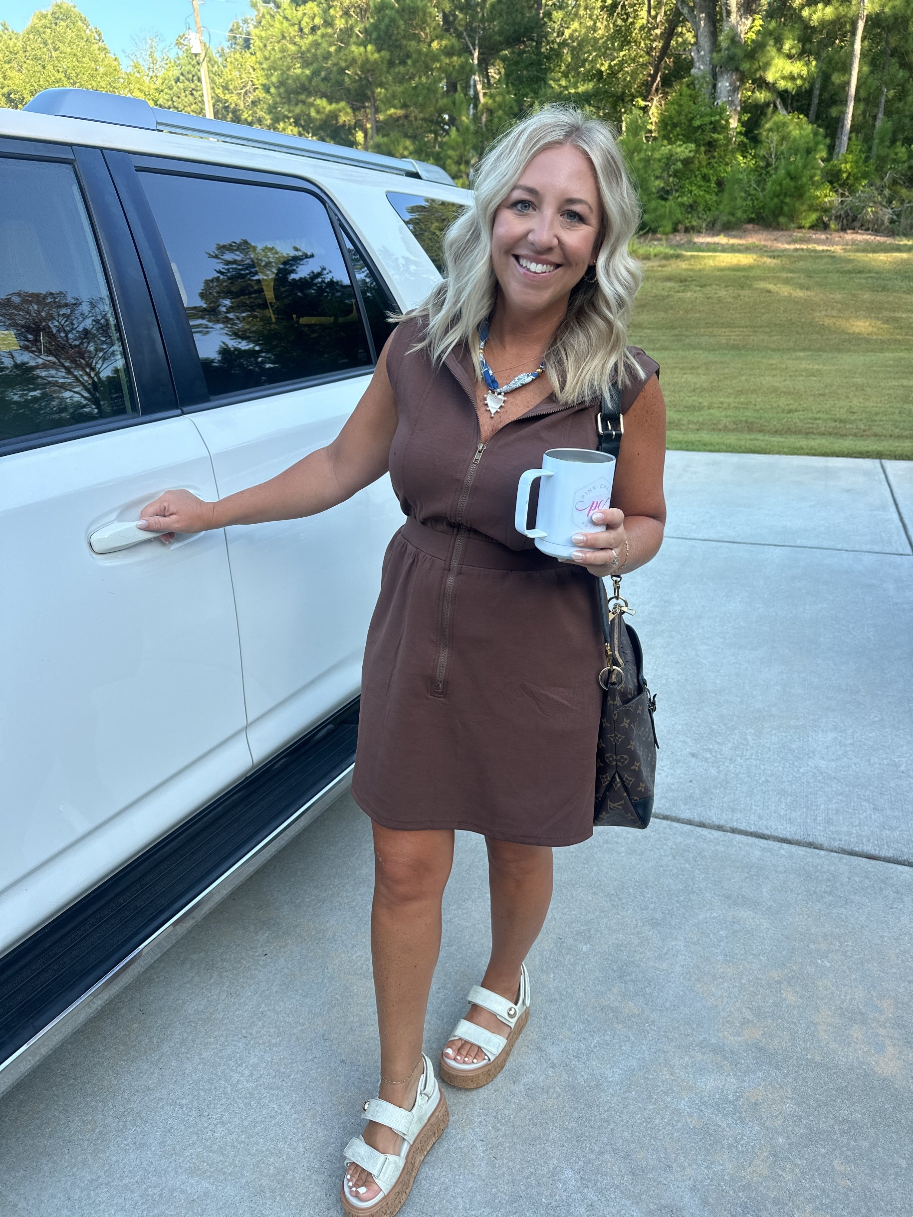 I Will Stay Zip Up Casual Dress in Espresso