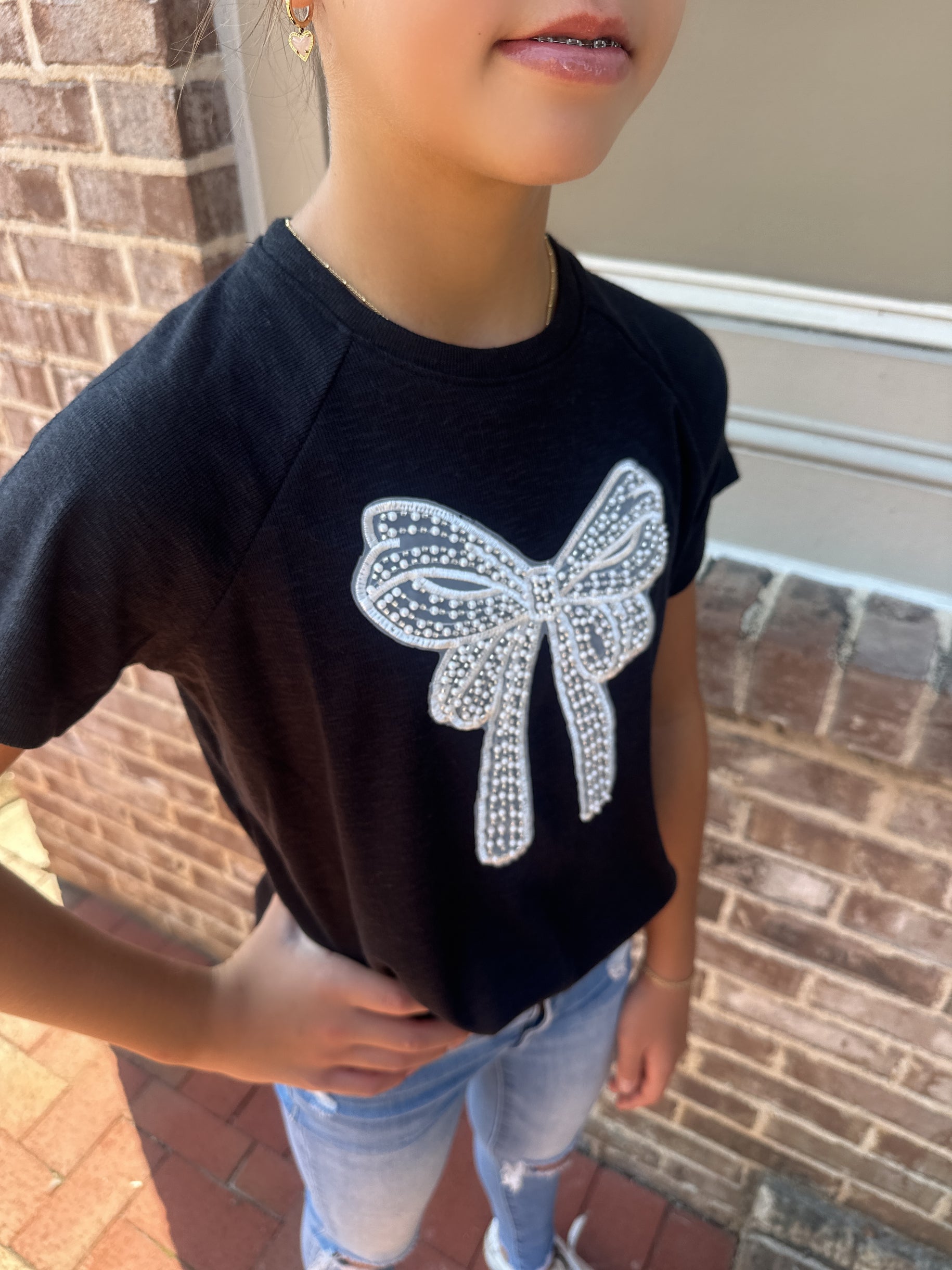 Pearls and Bows Girls Short Sleeve Top