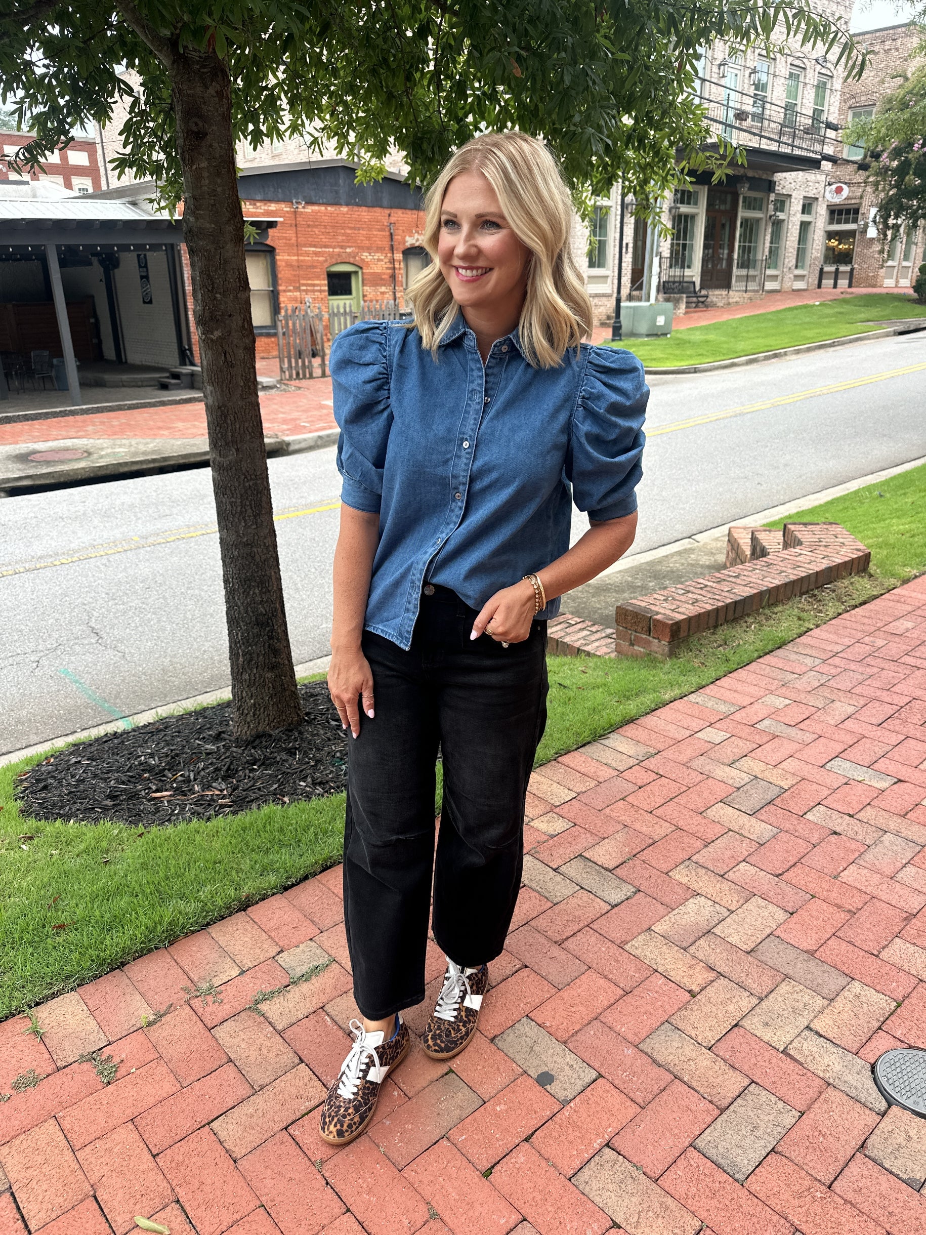 Today Is The Day Puff Quarter Sleeve Denim Top
