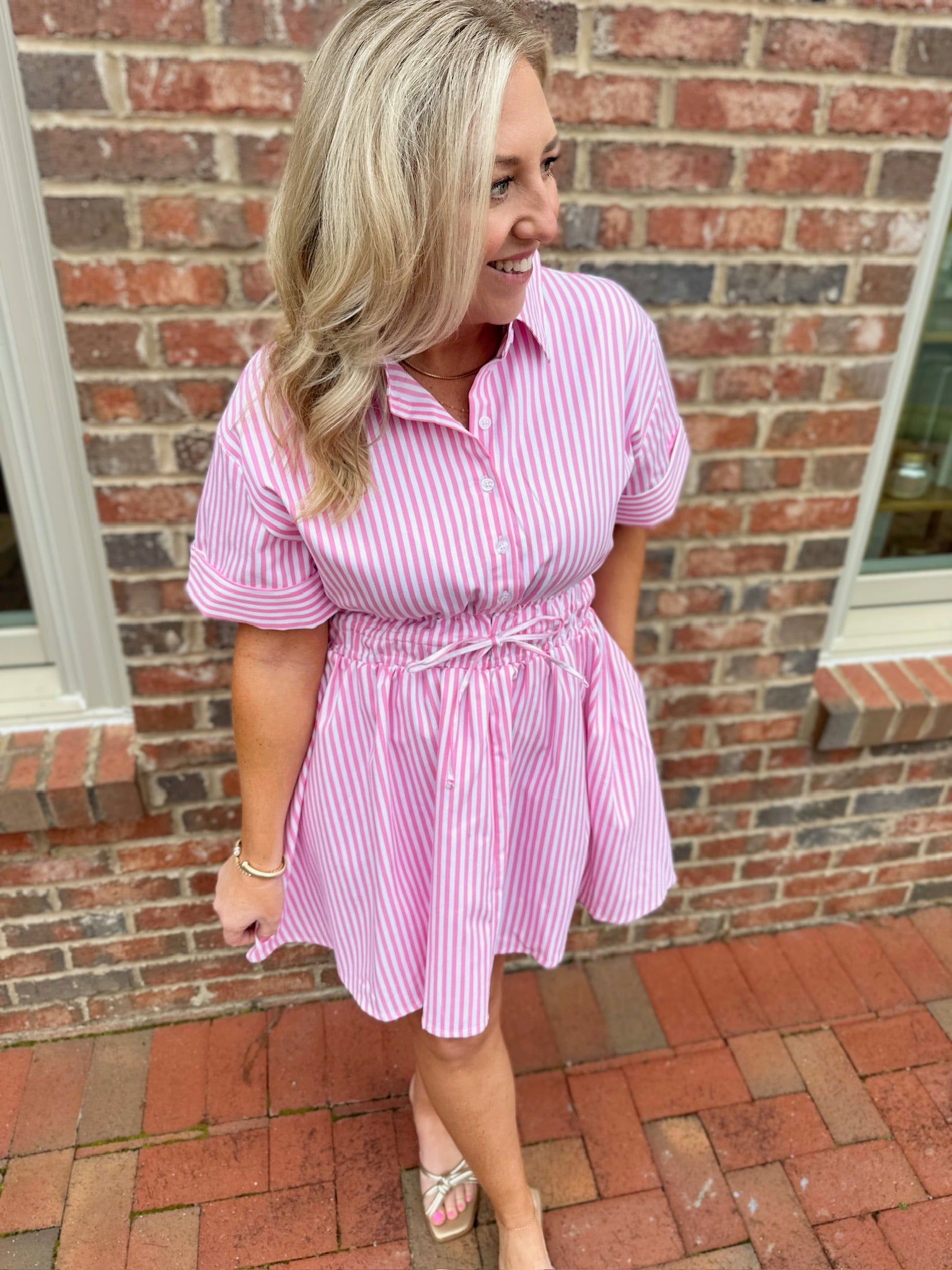 Hold Me Tight Striped Cinched Waist Mini Dress