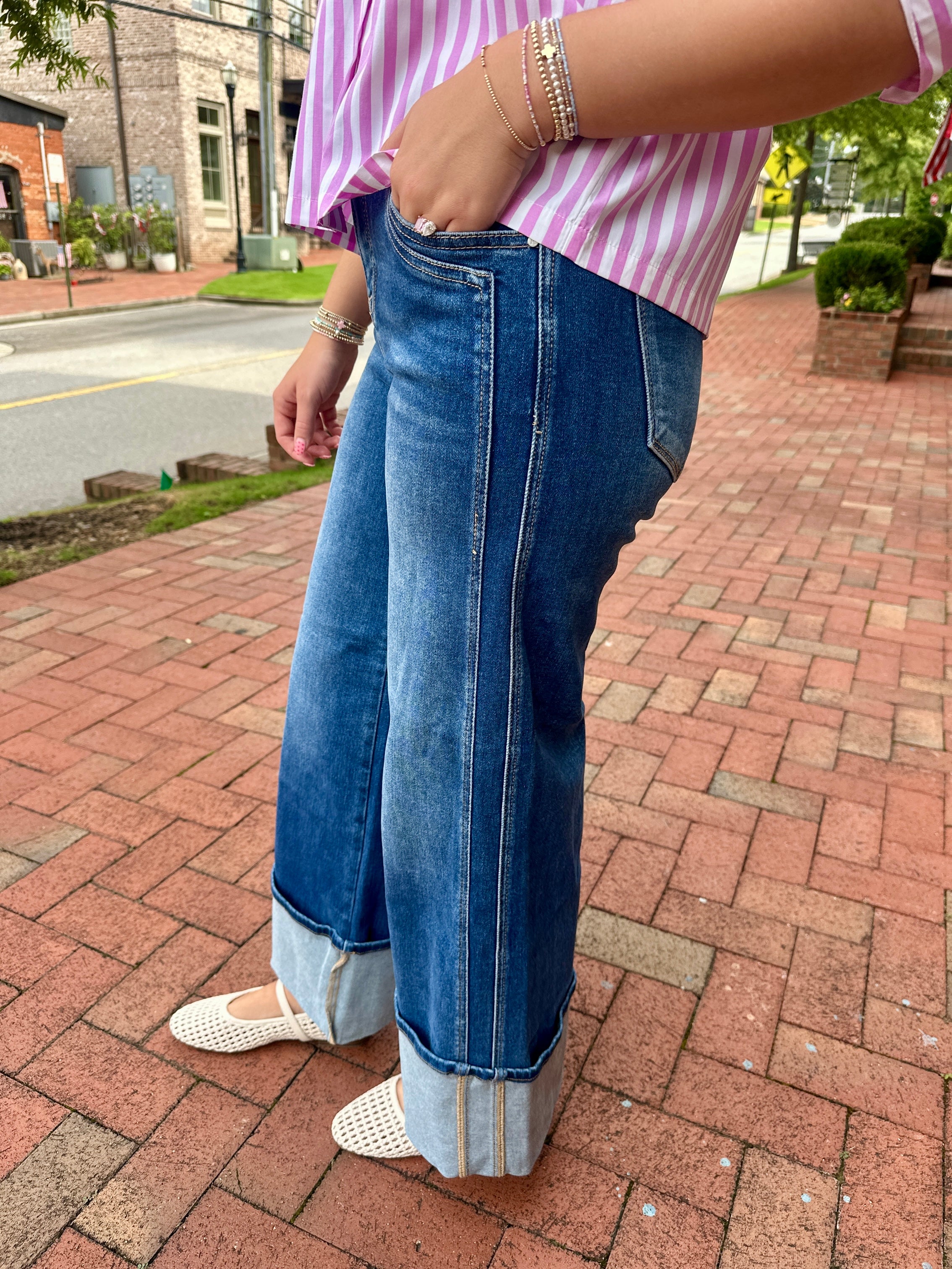 Take It Cuffed Wide Leg Jeans