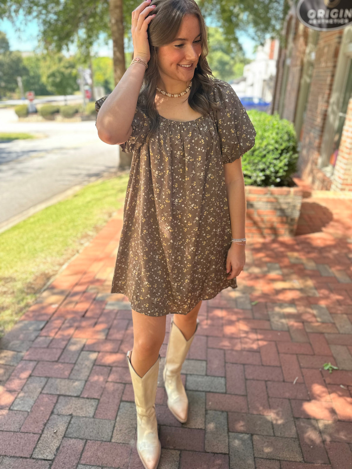 Rustic Romance Puff Sleeve Mini Dress