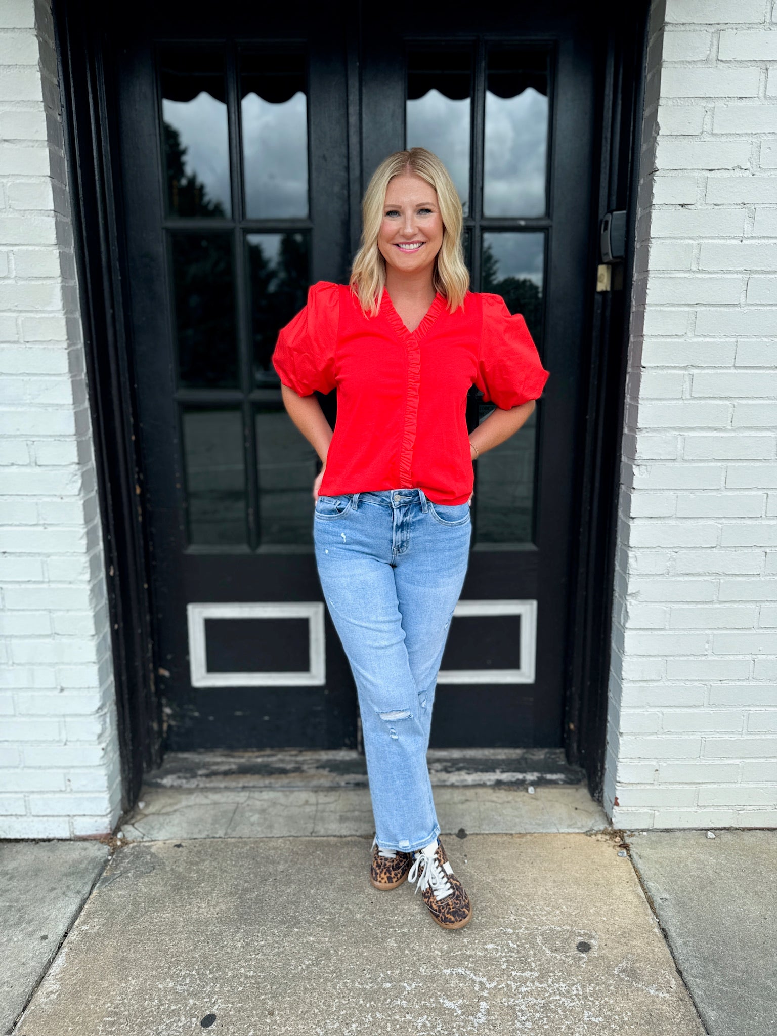 Let's Get Going Red Puff Sleeve Top
