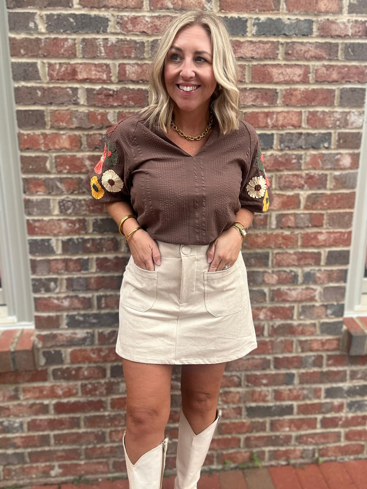 Brown Sugar Floral Knit Blouse