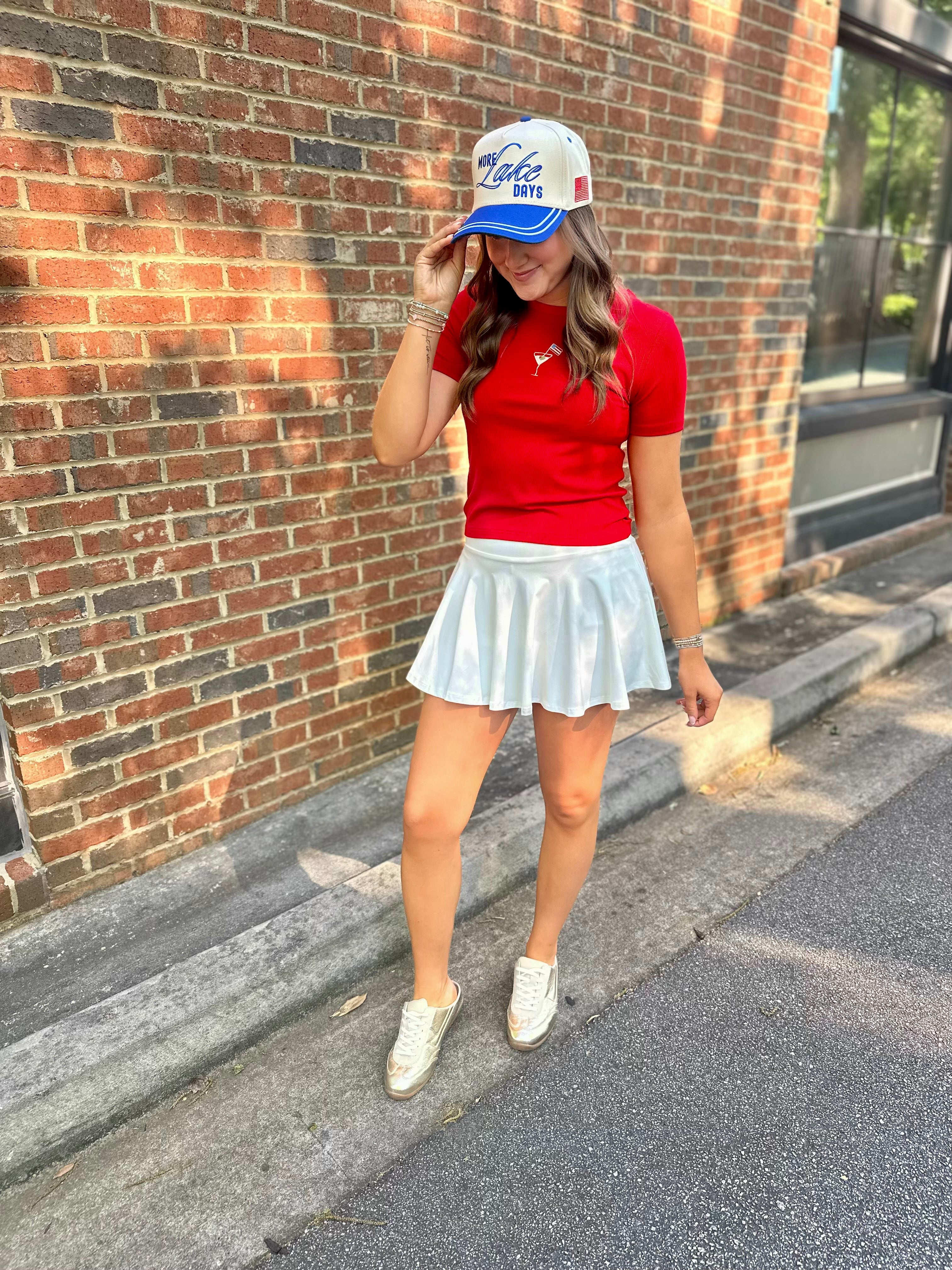 USA Martini Embroidered Short Sleeve Top
