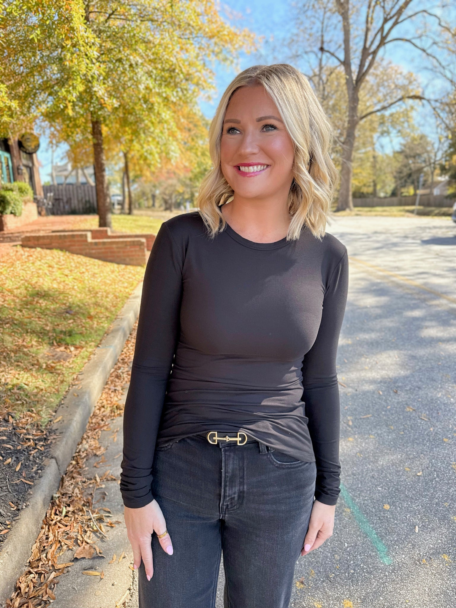 Take A Step Long Sleeve Fitted Crew Neck Top