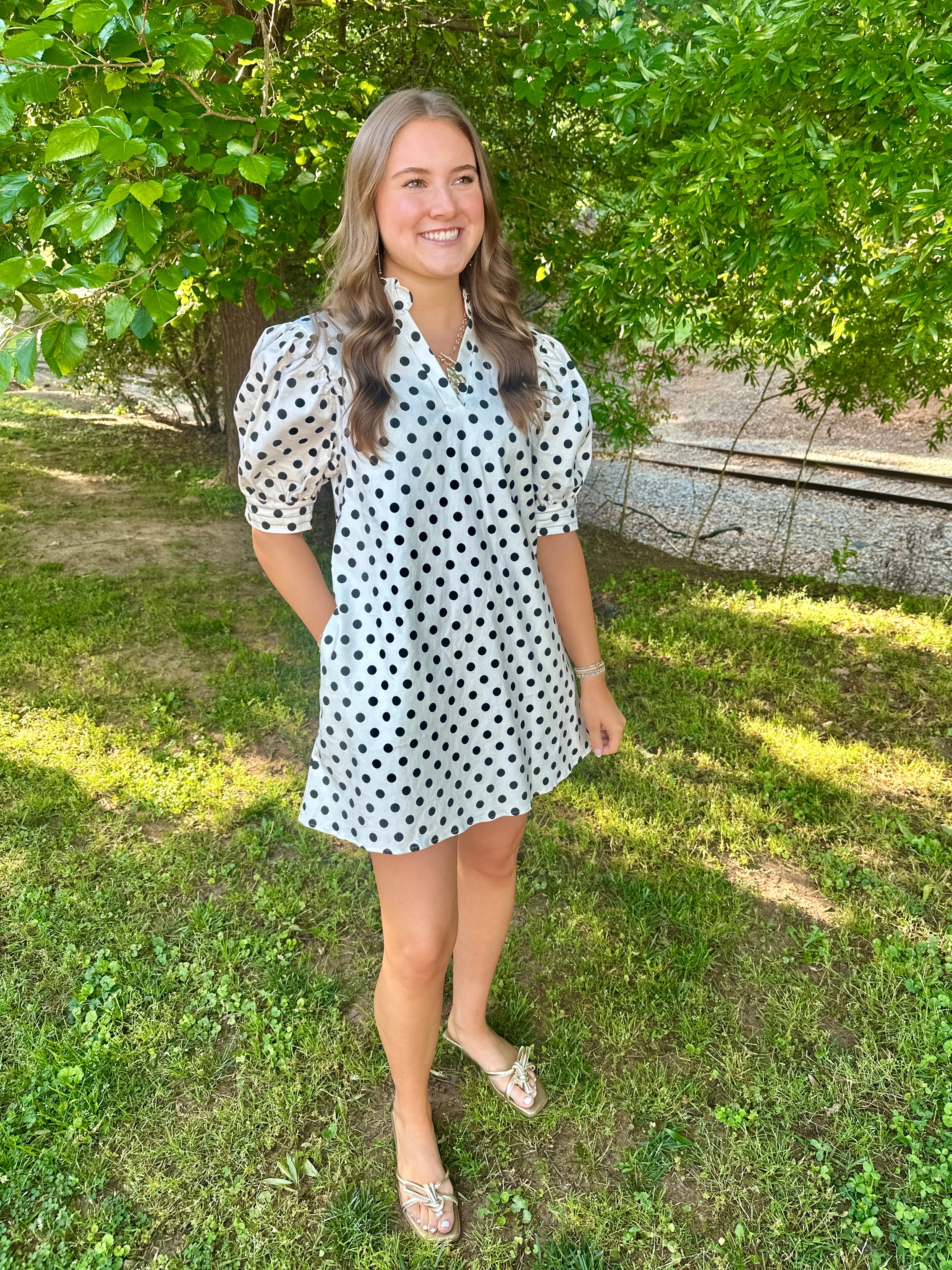 Polka Dot Girl Mini Dress with Puff Sleeves