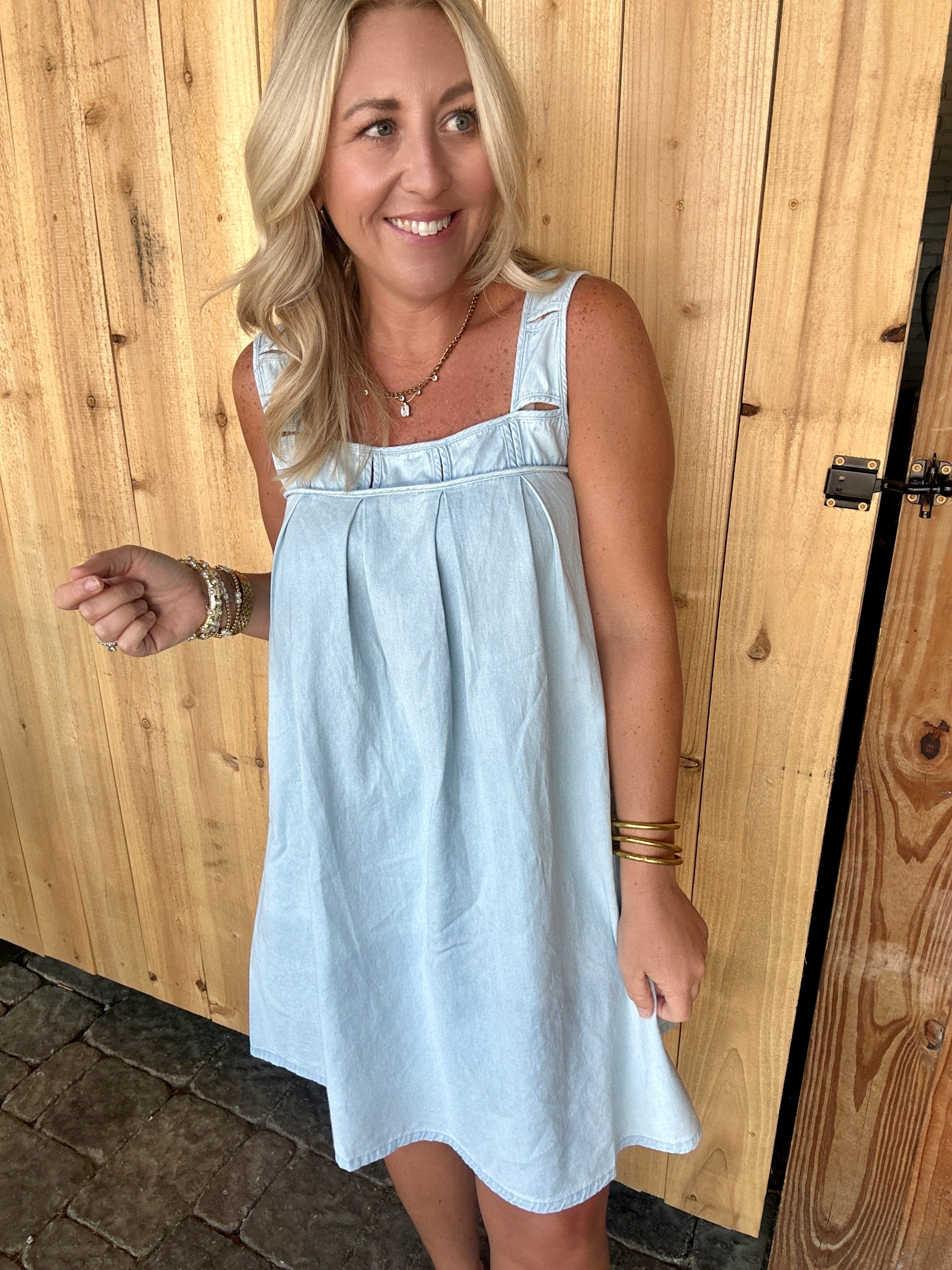 Starring in the Sky Square Neck Chambray Dress