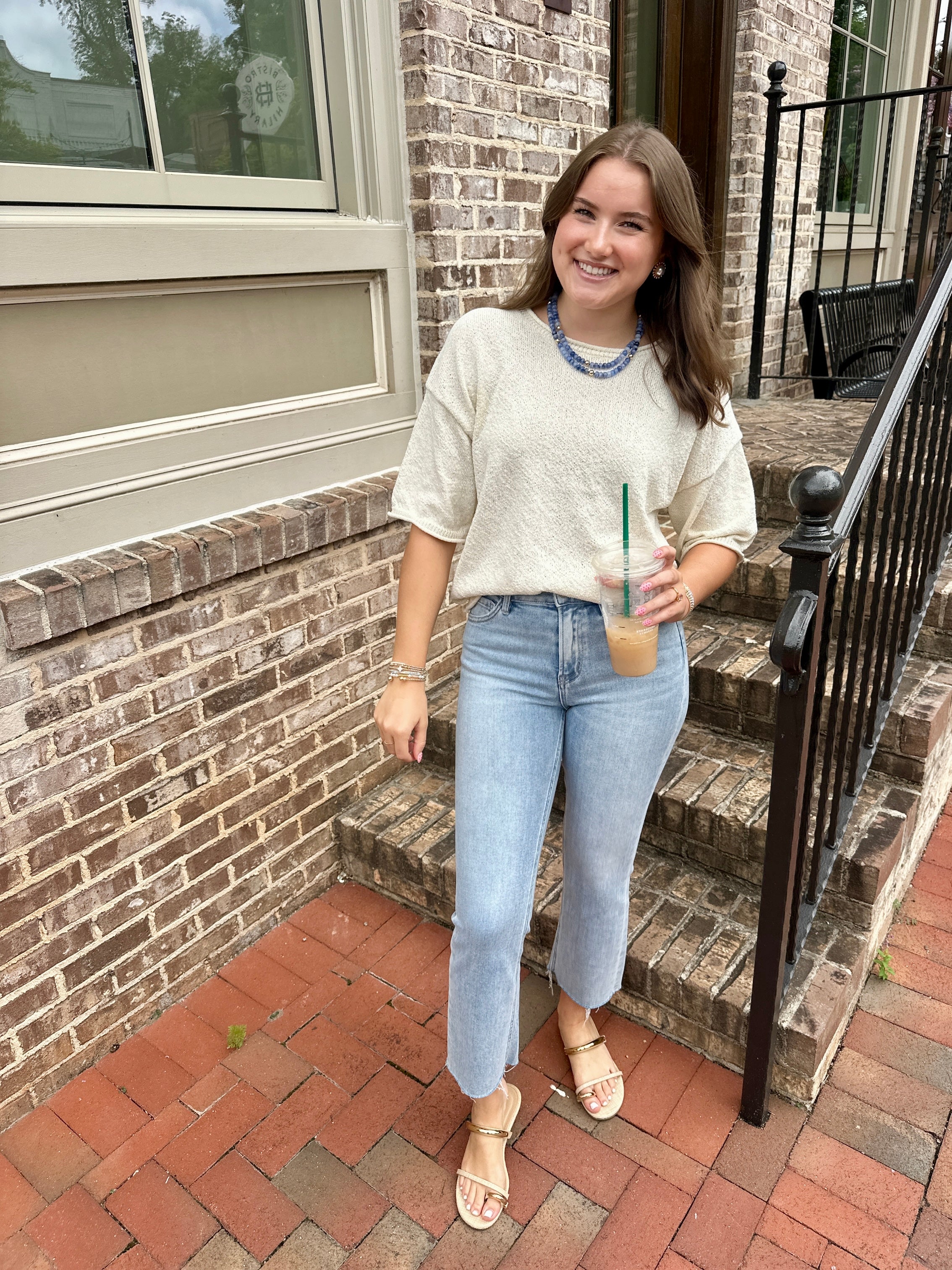 Keep Tracking That Cuteness Knit Top in Cream
