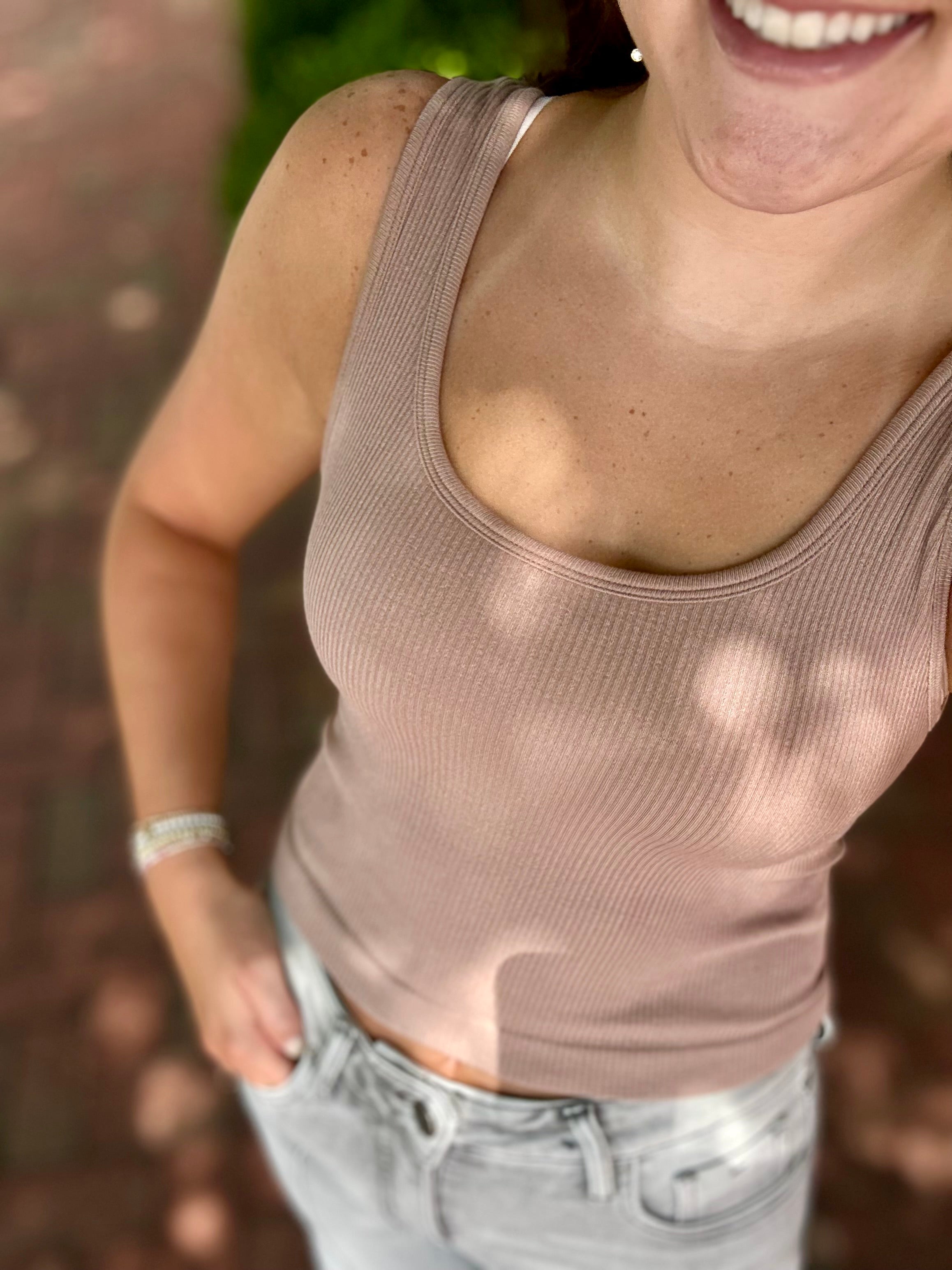 Comfort in Paradise Seamless Scoop Neck Sleeveless Top in Taupe