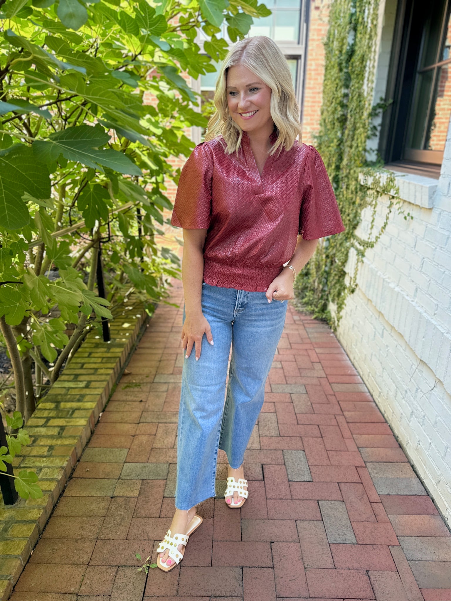 When I'm Gone Smocked Hem Top in Burgundy