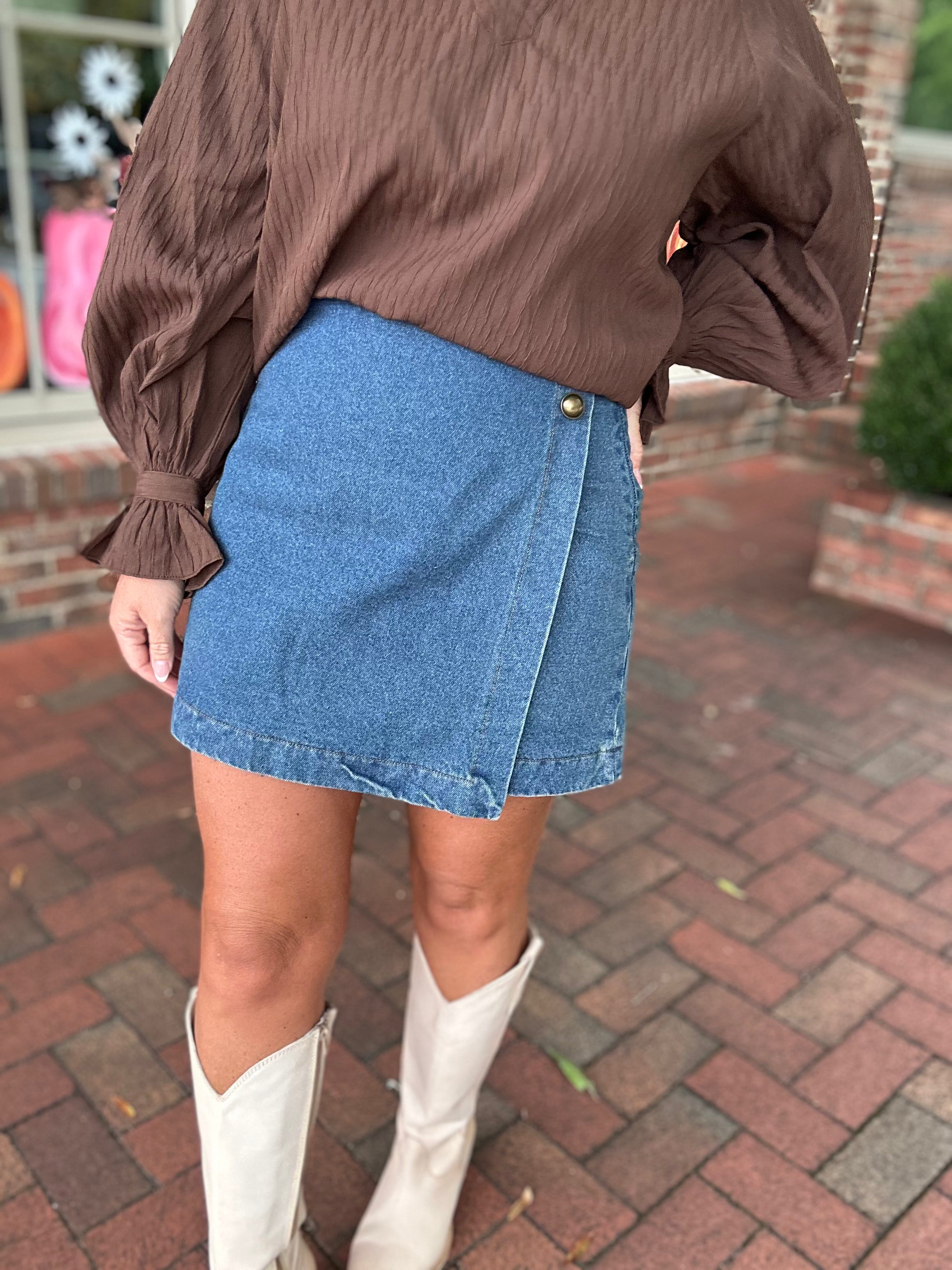 Denim Front Wrap Mini Skirt