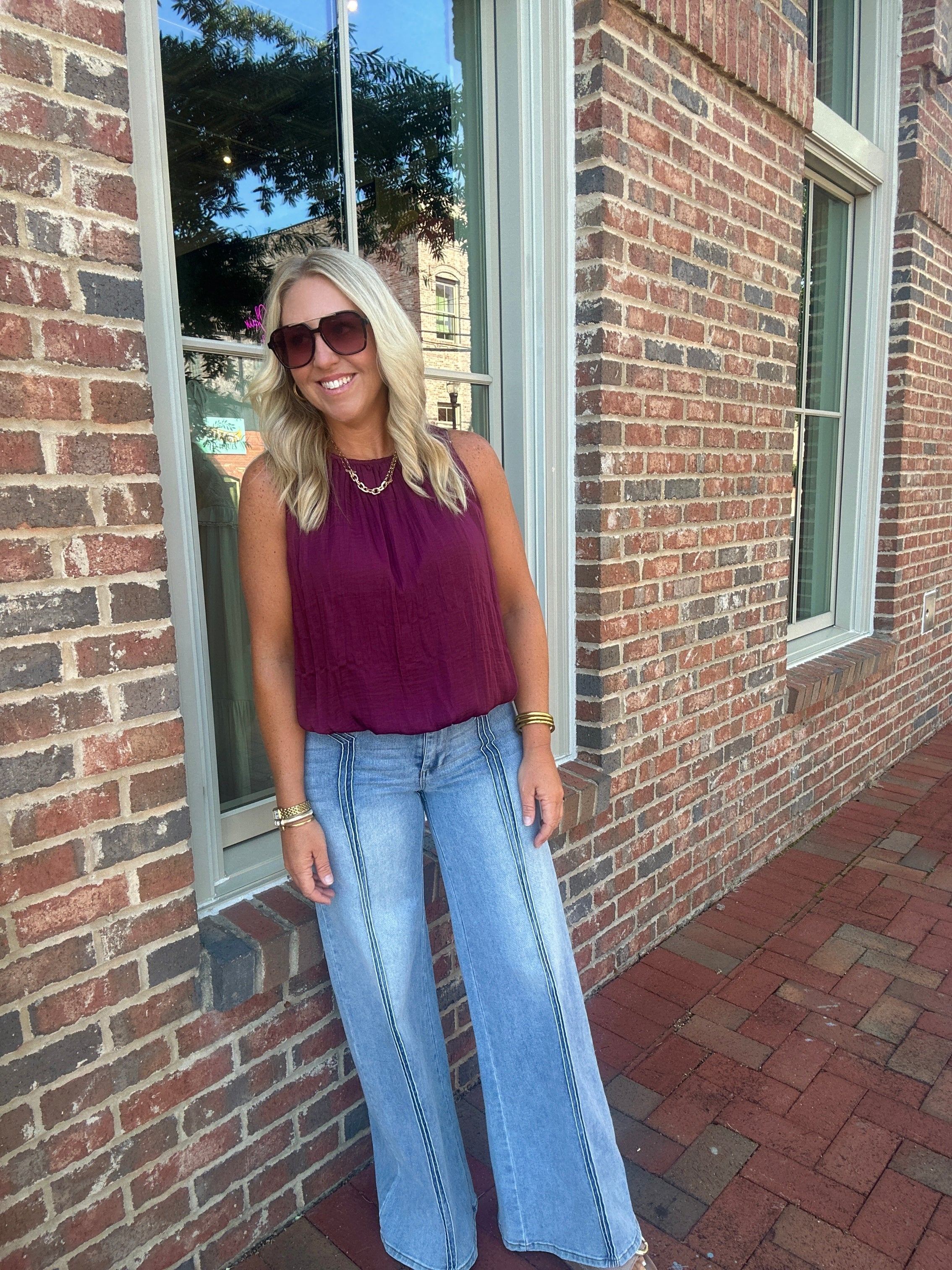 Fig & Flirty Satin Bubble Tank Top