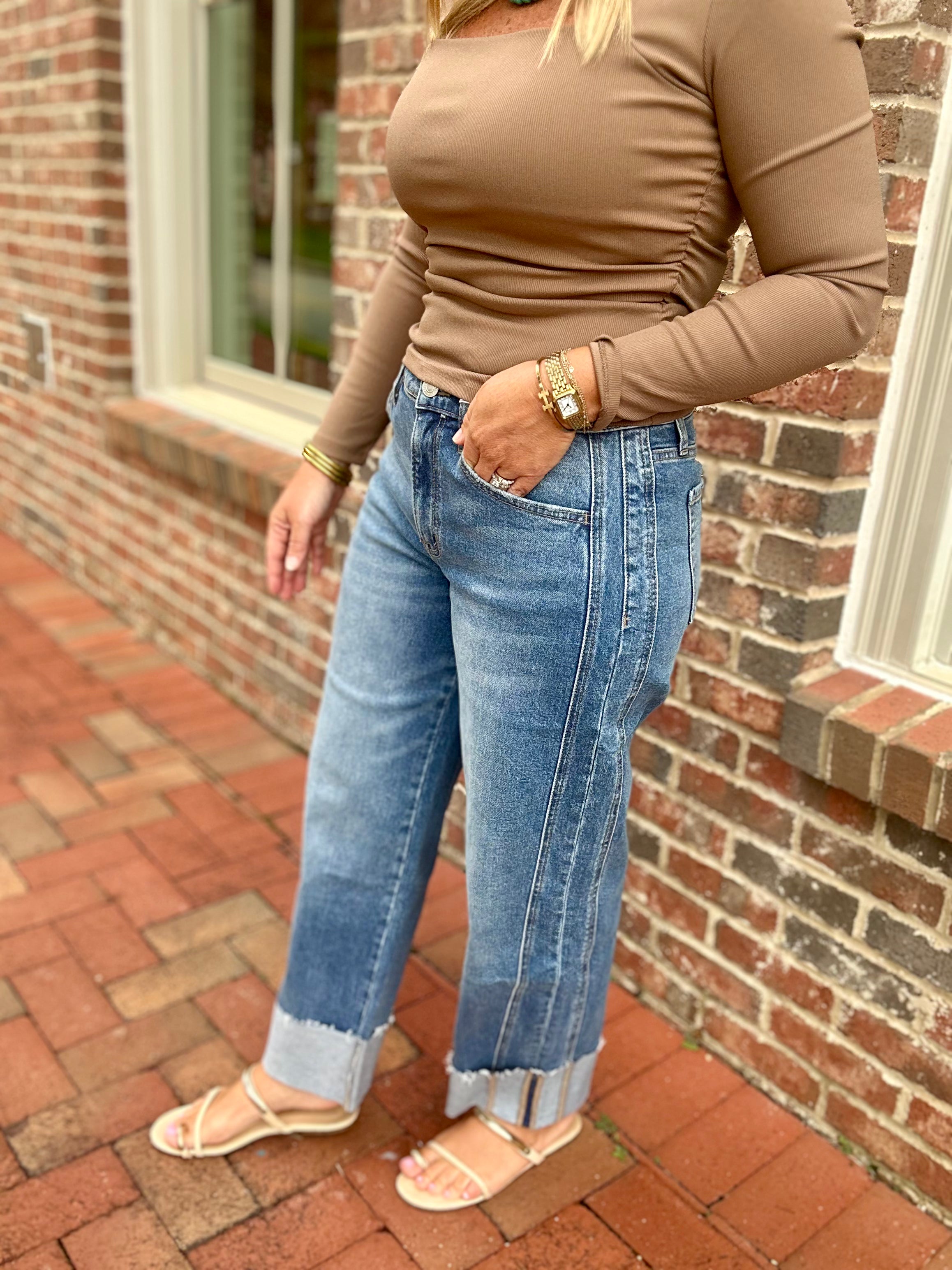 The Harper Barrel Cuffed High Rise Jeans