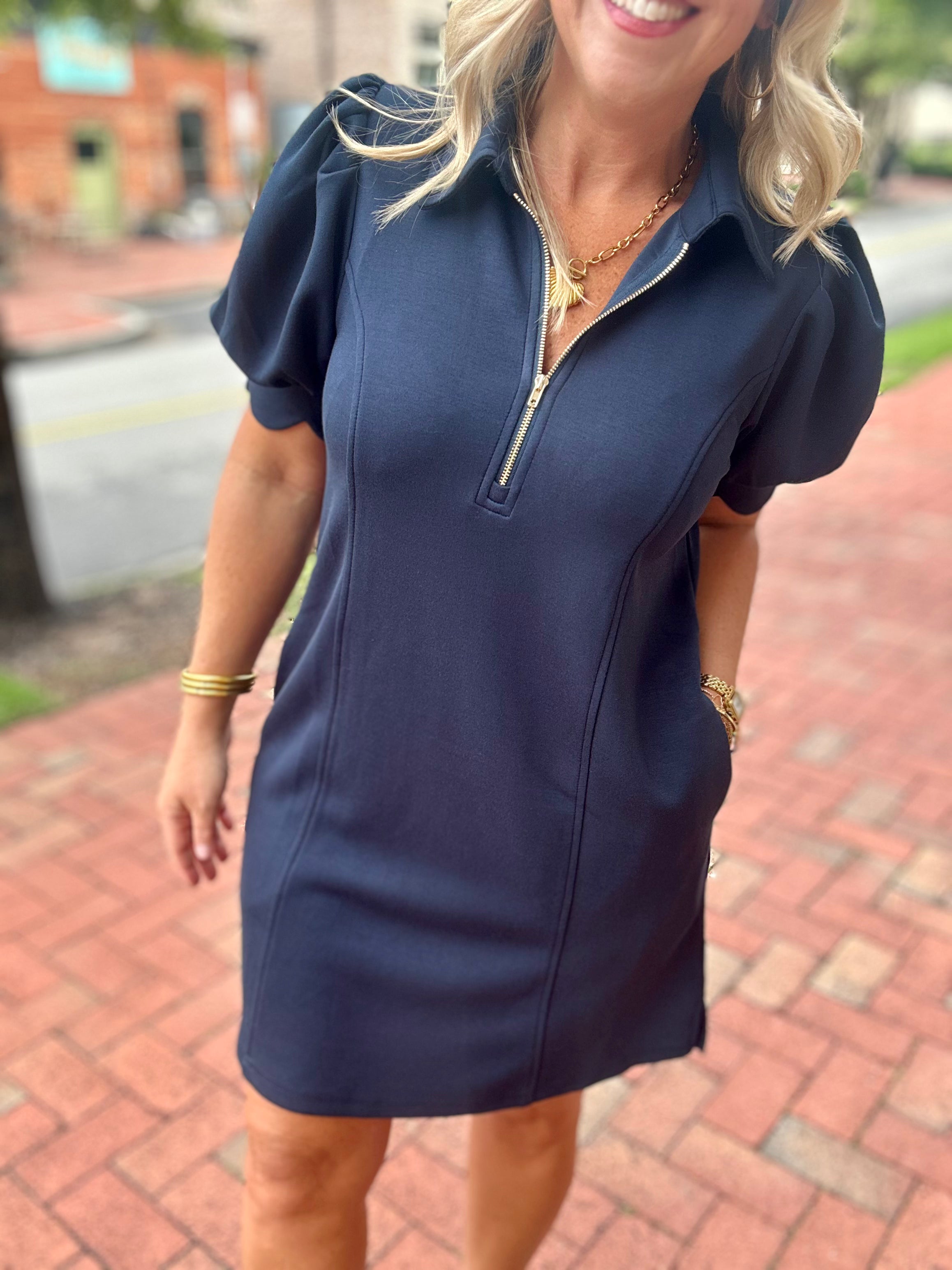 Got A Chance Half Zip Collared Mini Dress