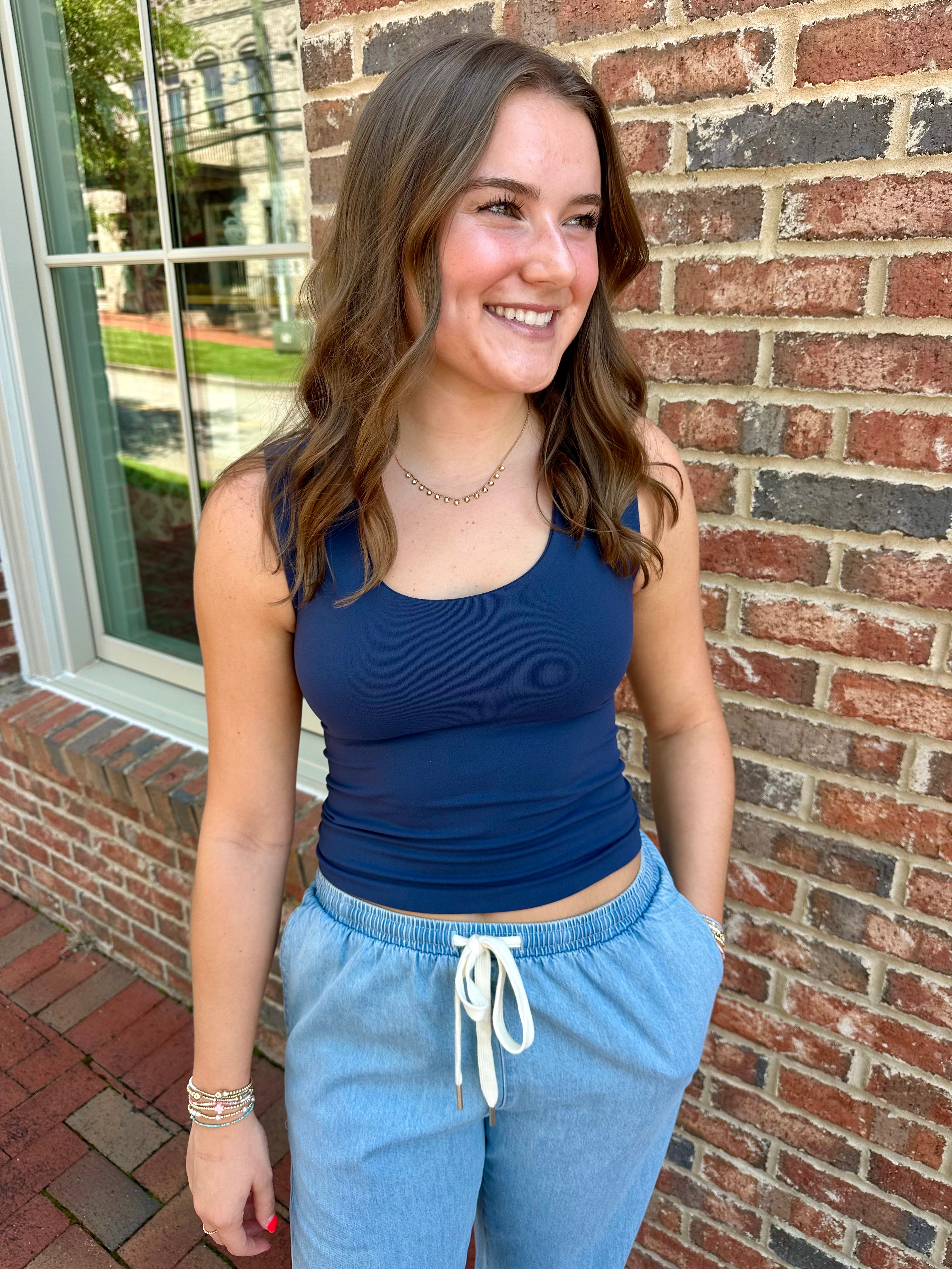 The Basic Double Layered Seamless Tank Top in Blue