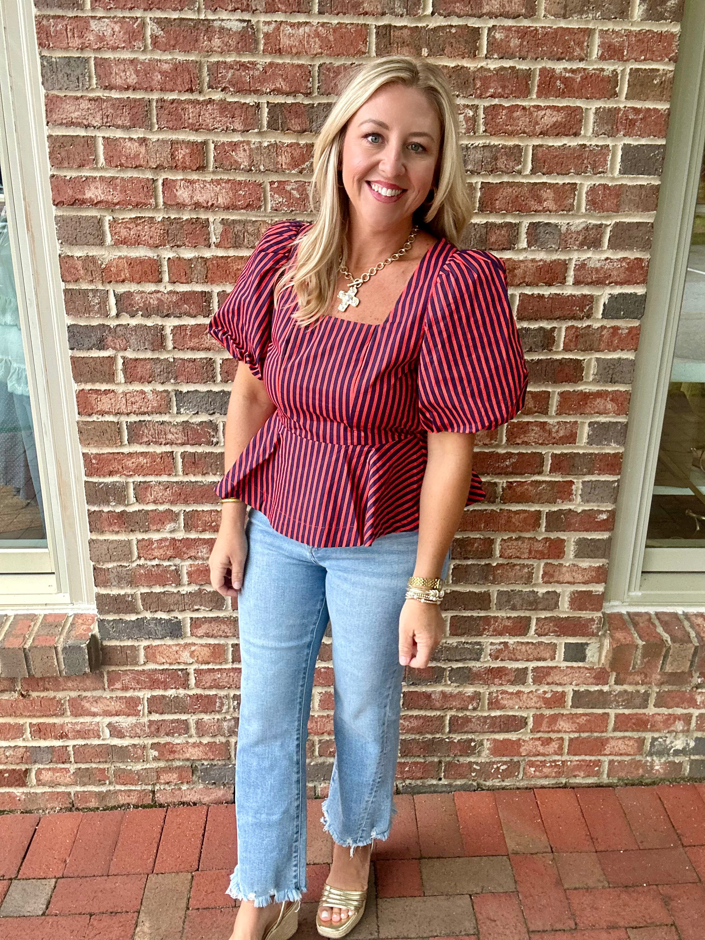 So Far Away Striped Peplum Top